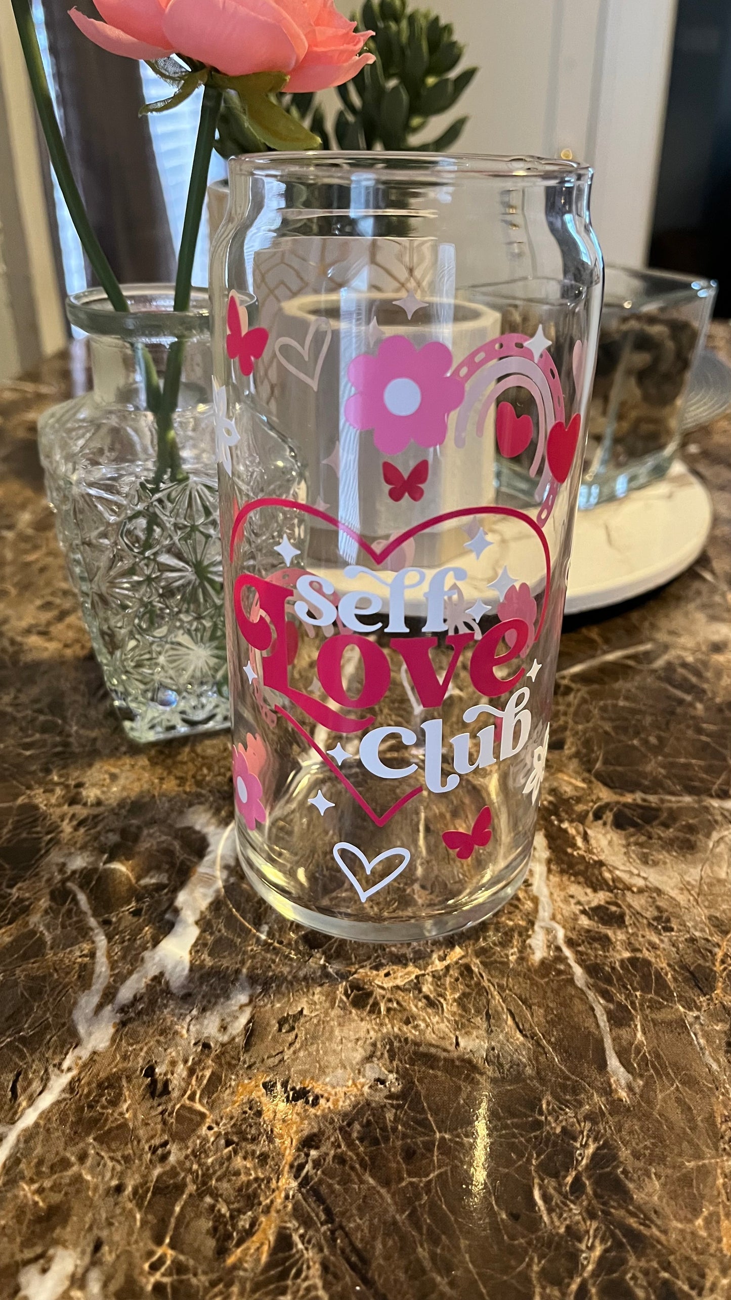 Self love club glass cup