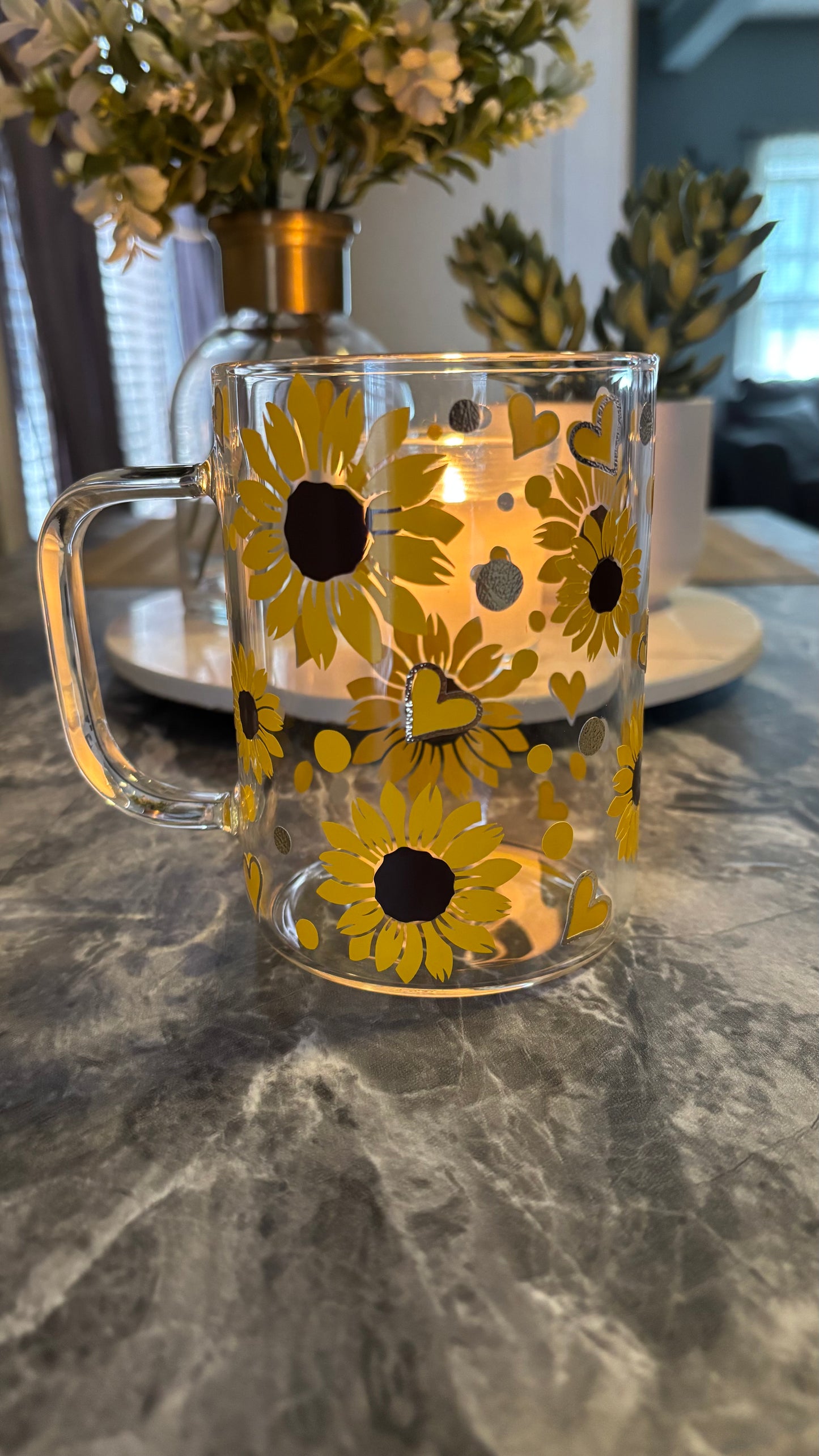 Sunflowers glass mug