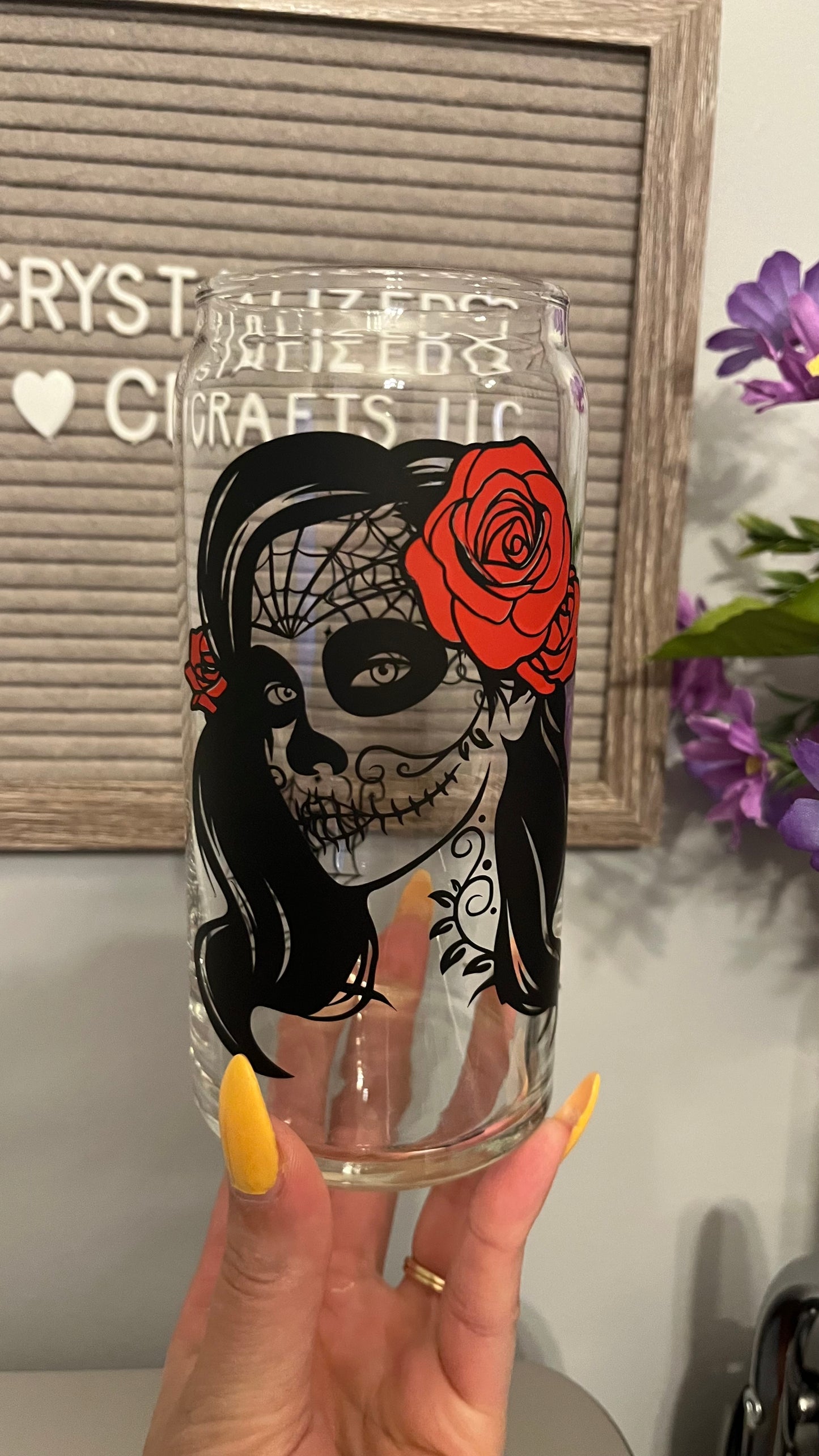 Lady sugar skull glass cup