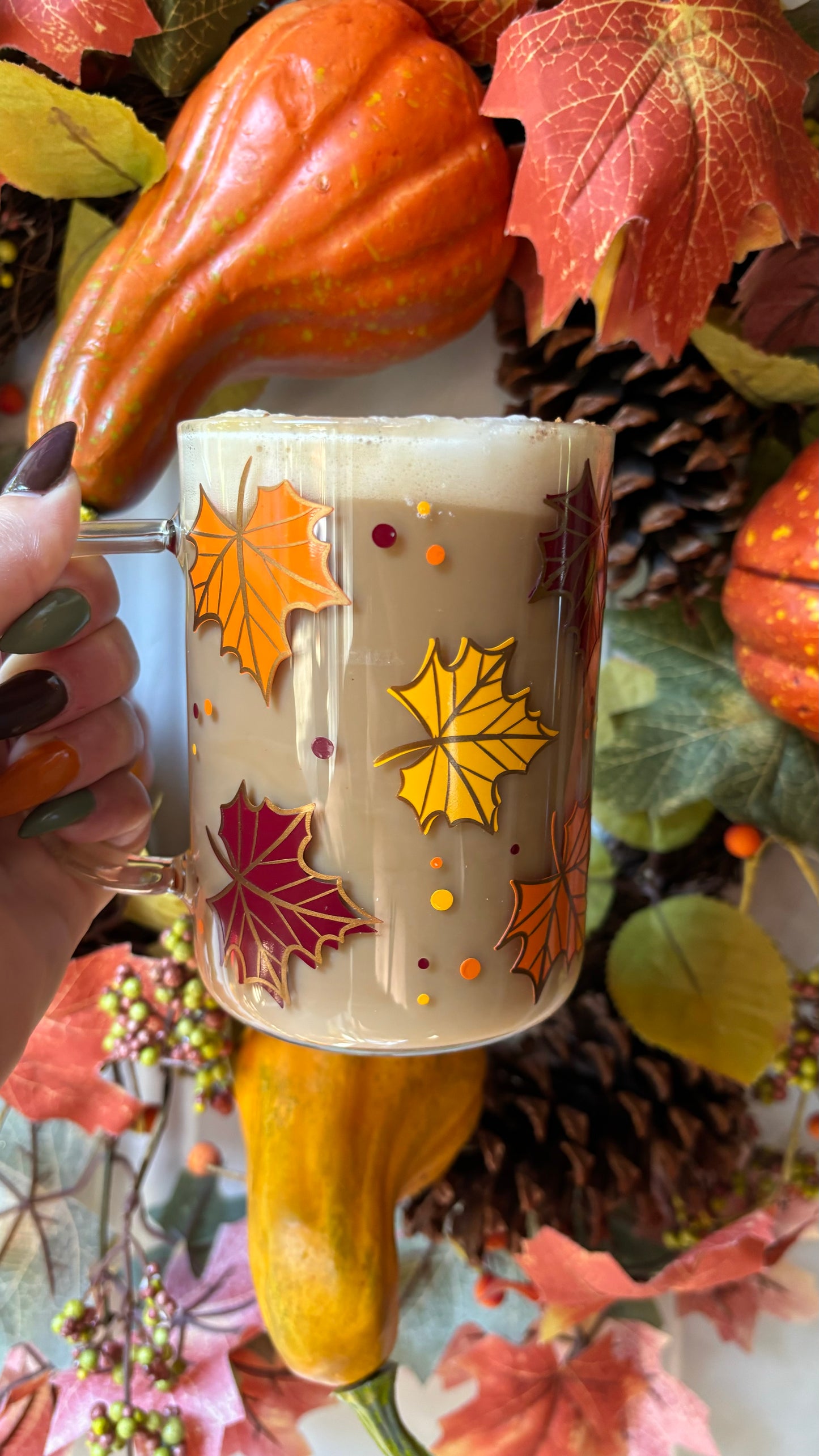 Fall leaves glass mug