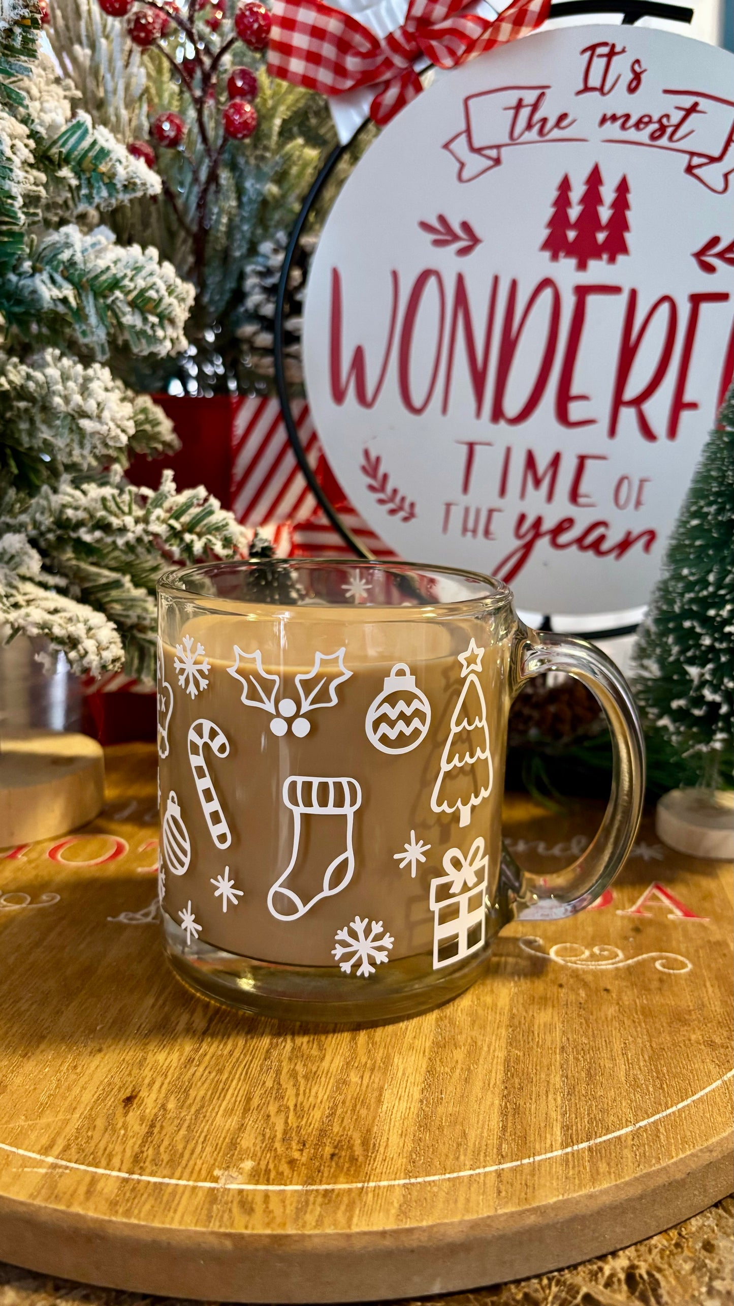 Christmas doodles glass mug