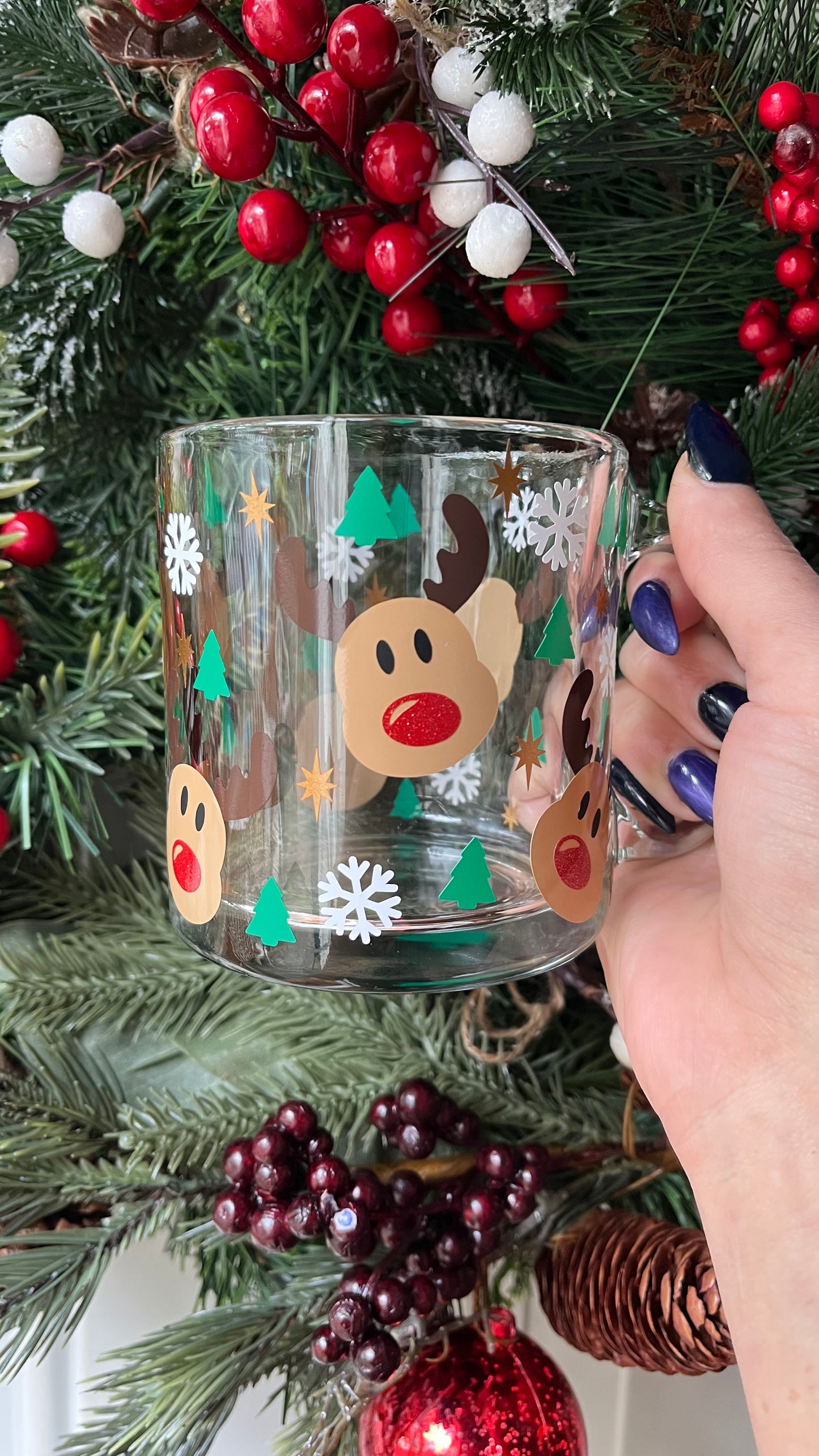 Cute Reindeer glass mug