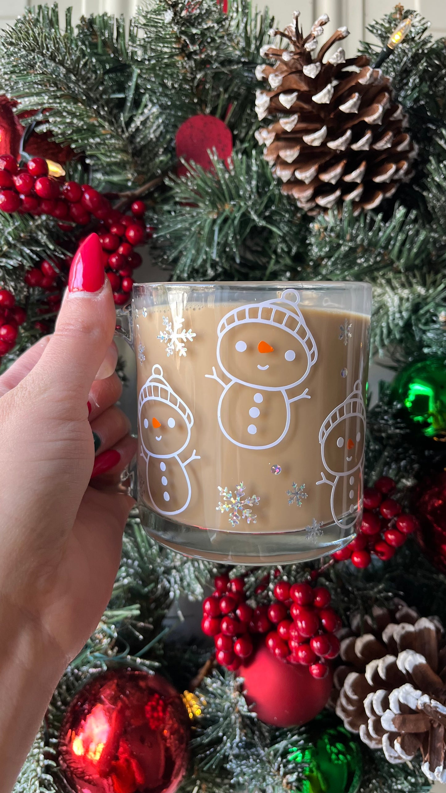 Cute snowman glass mug