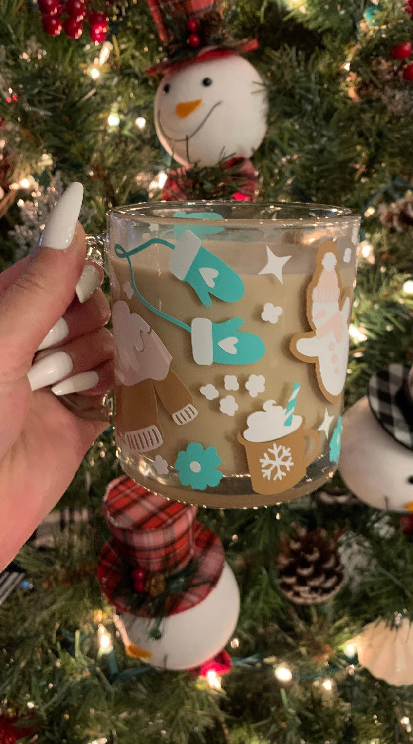 Boho winter  glass mug