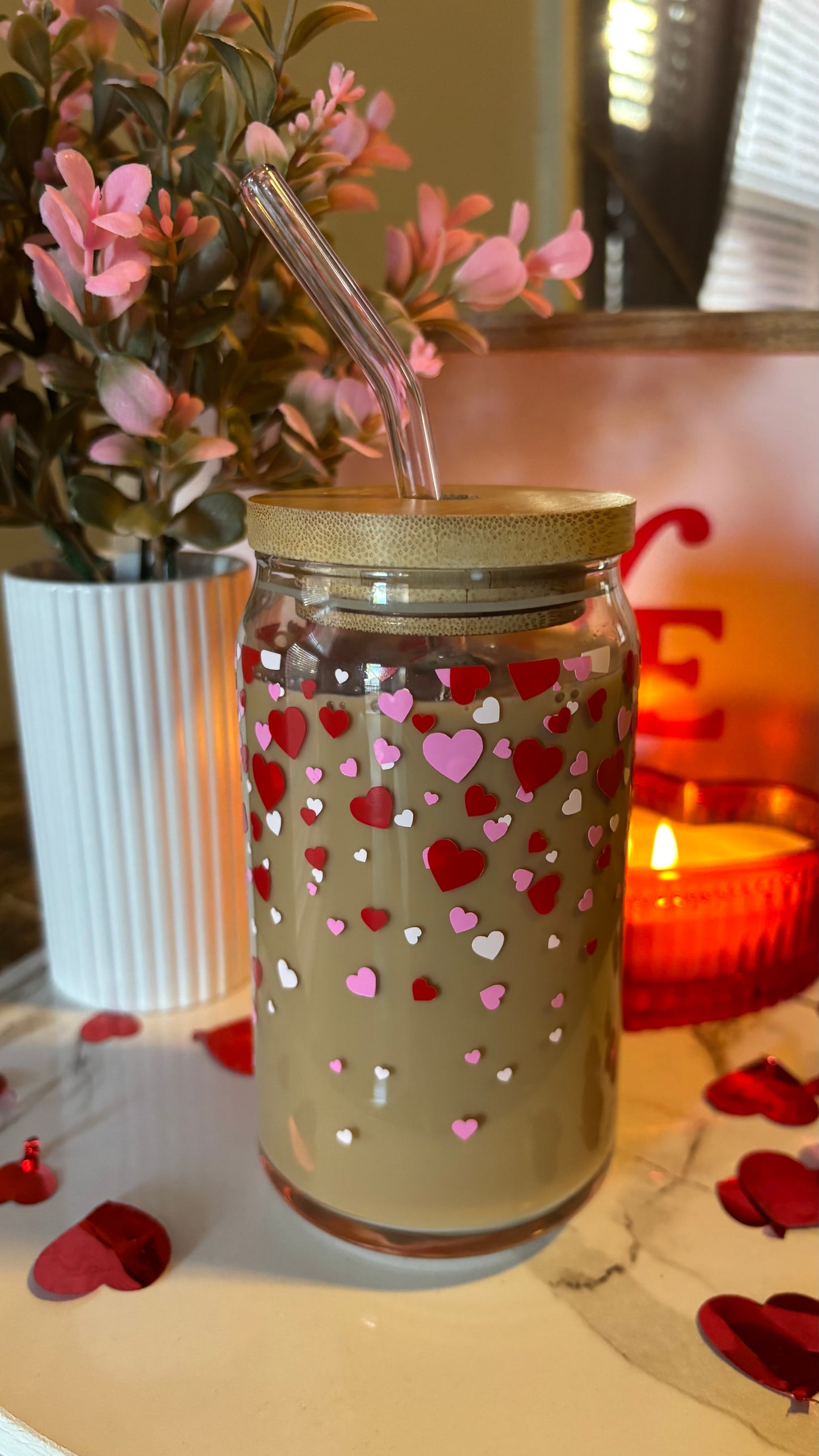 Valentines hearts glass cup