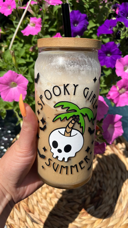 Spooky girl summer glass cup