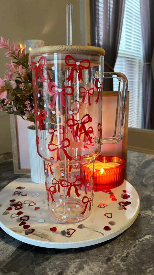 Valentines Coquette bows glass tumbler