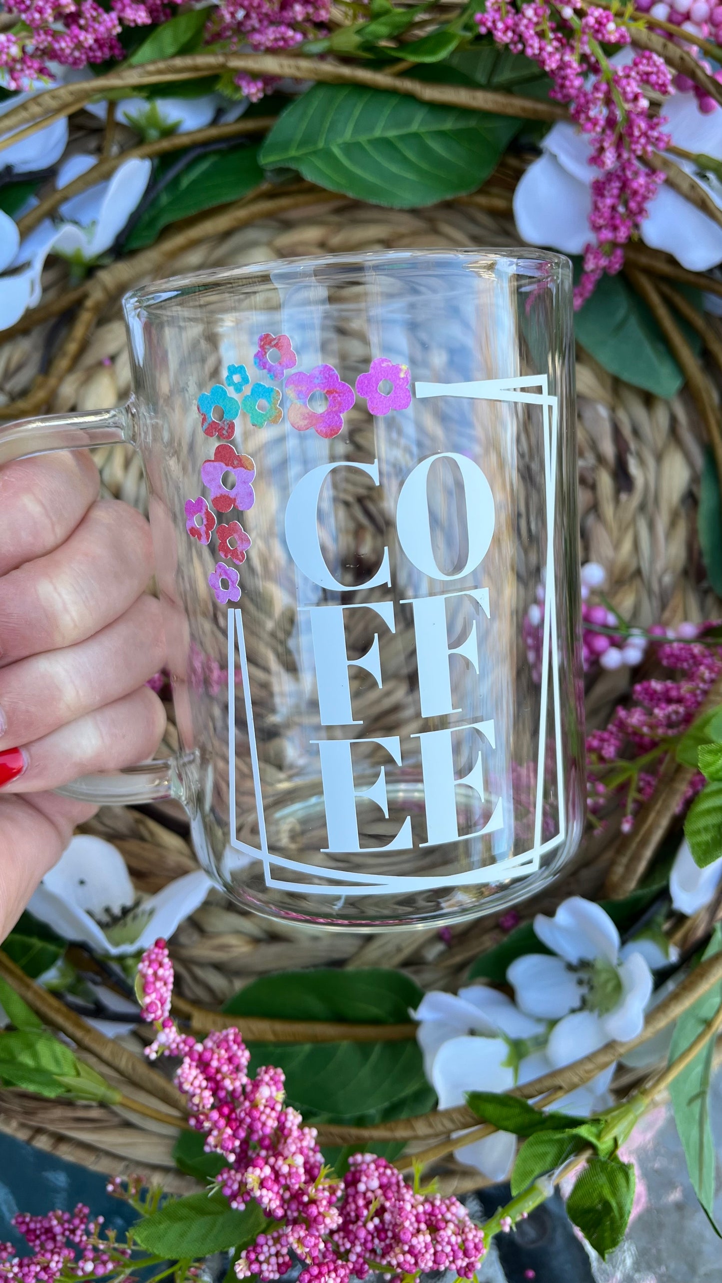 Coffee and flowers glass mug