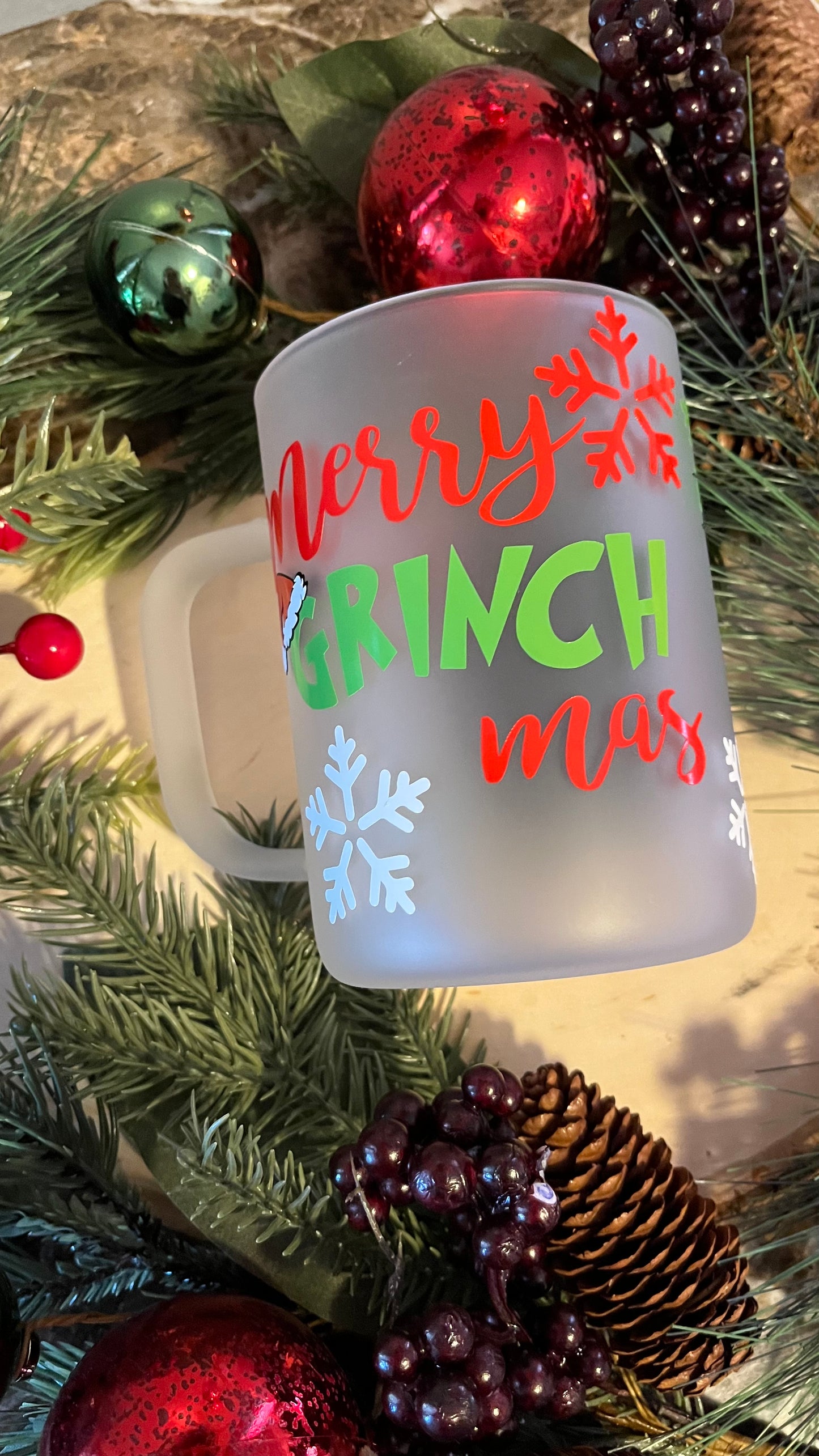 Grinchmas frosted glass mug