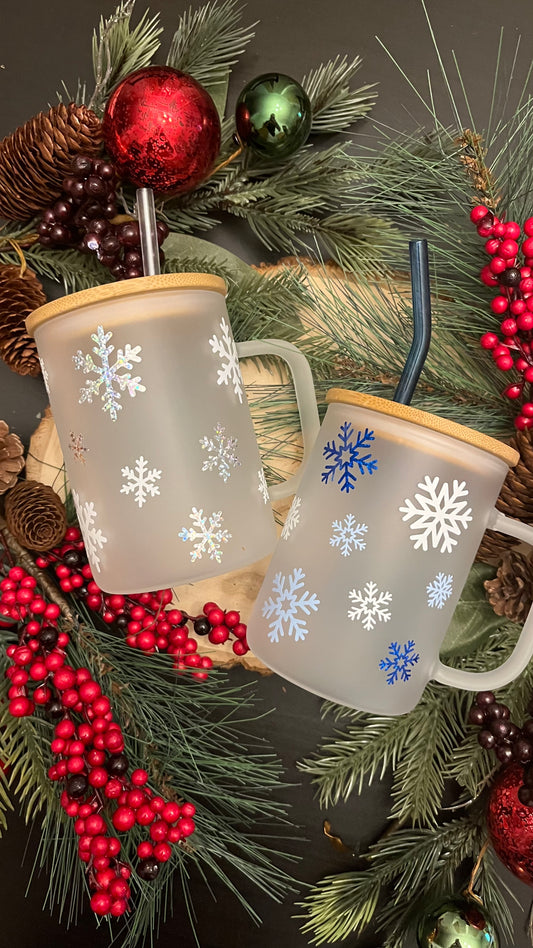 Snowflakes frosted glass mug