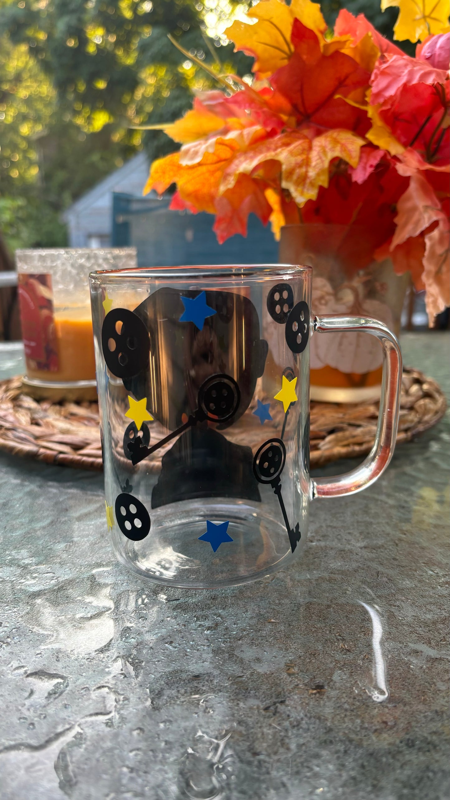 Coraline inspired glass mug