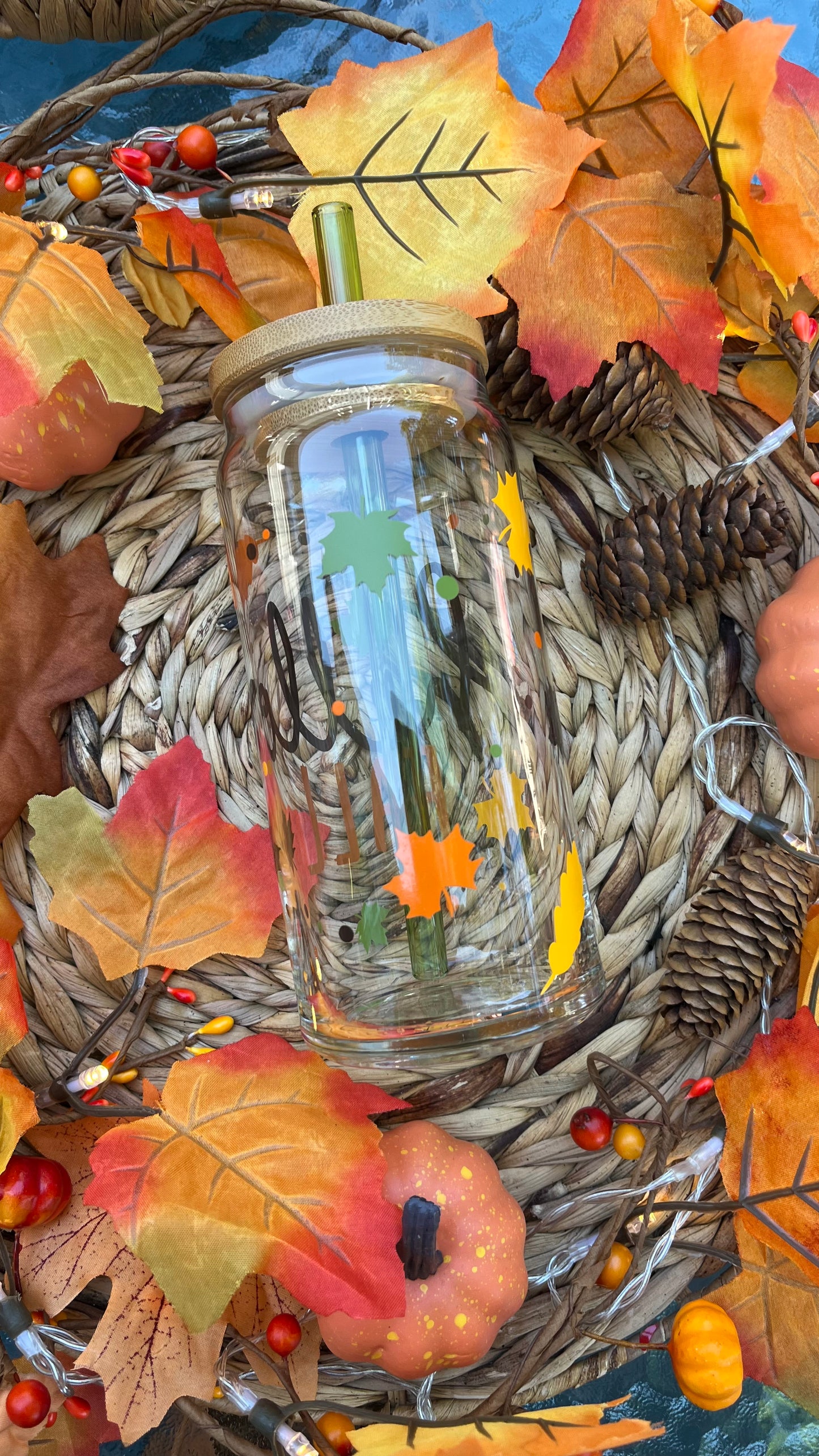 Hello fall glass cup