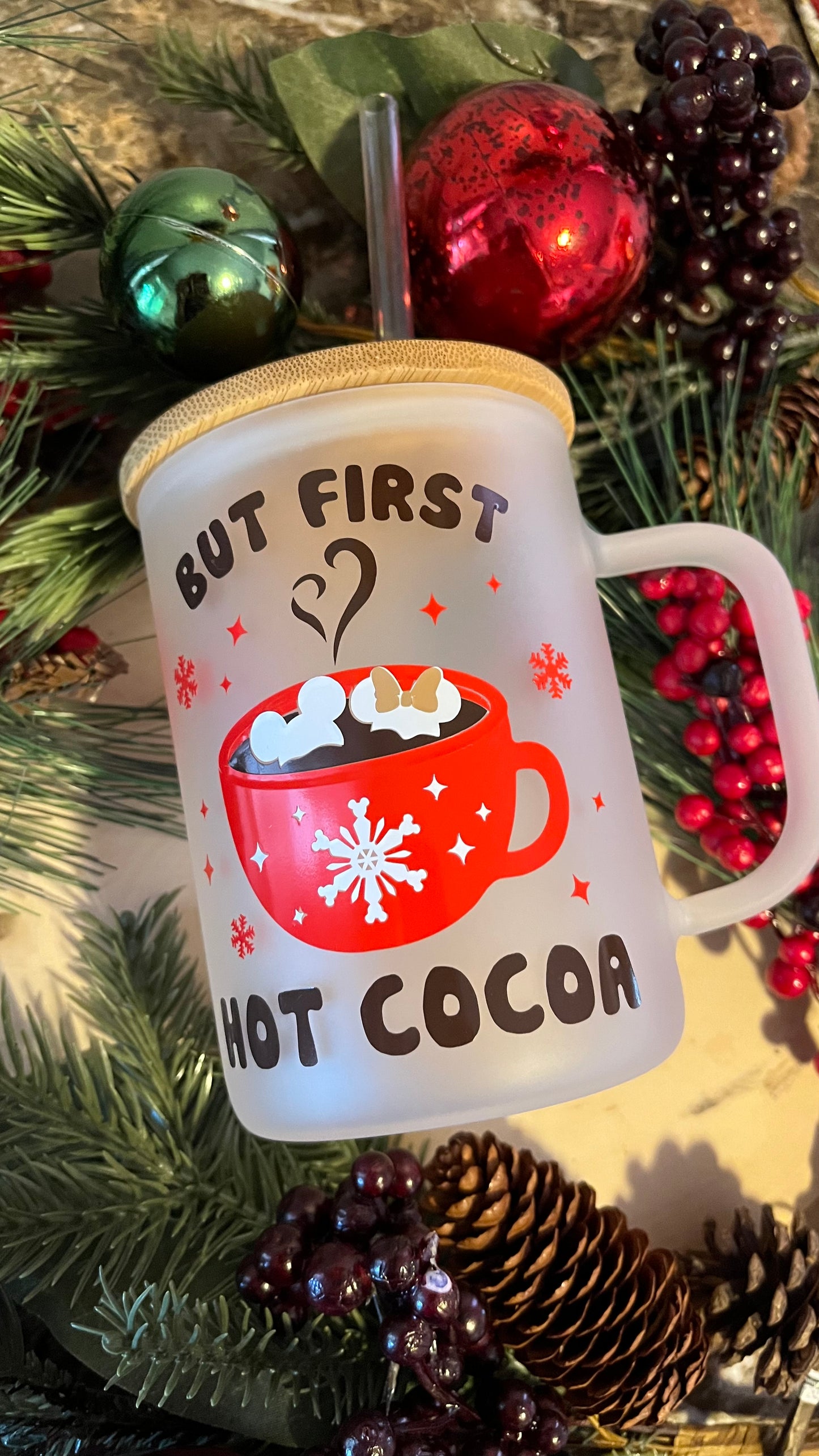 But first hot cocoa frosted glass mug