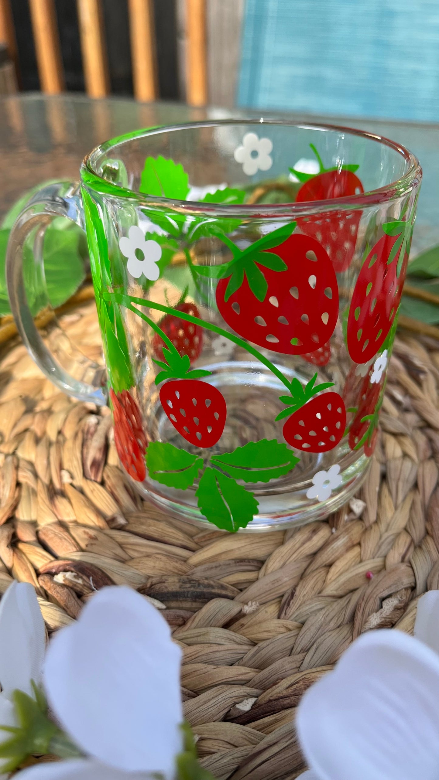 Strawberry flowers glass mug