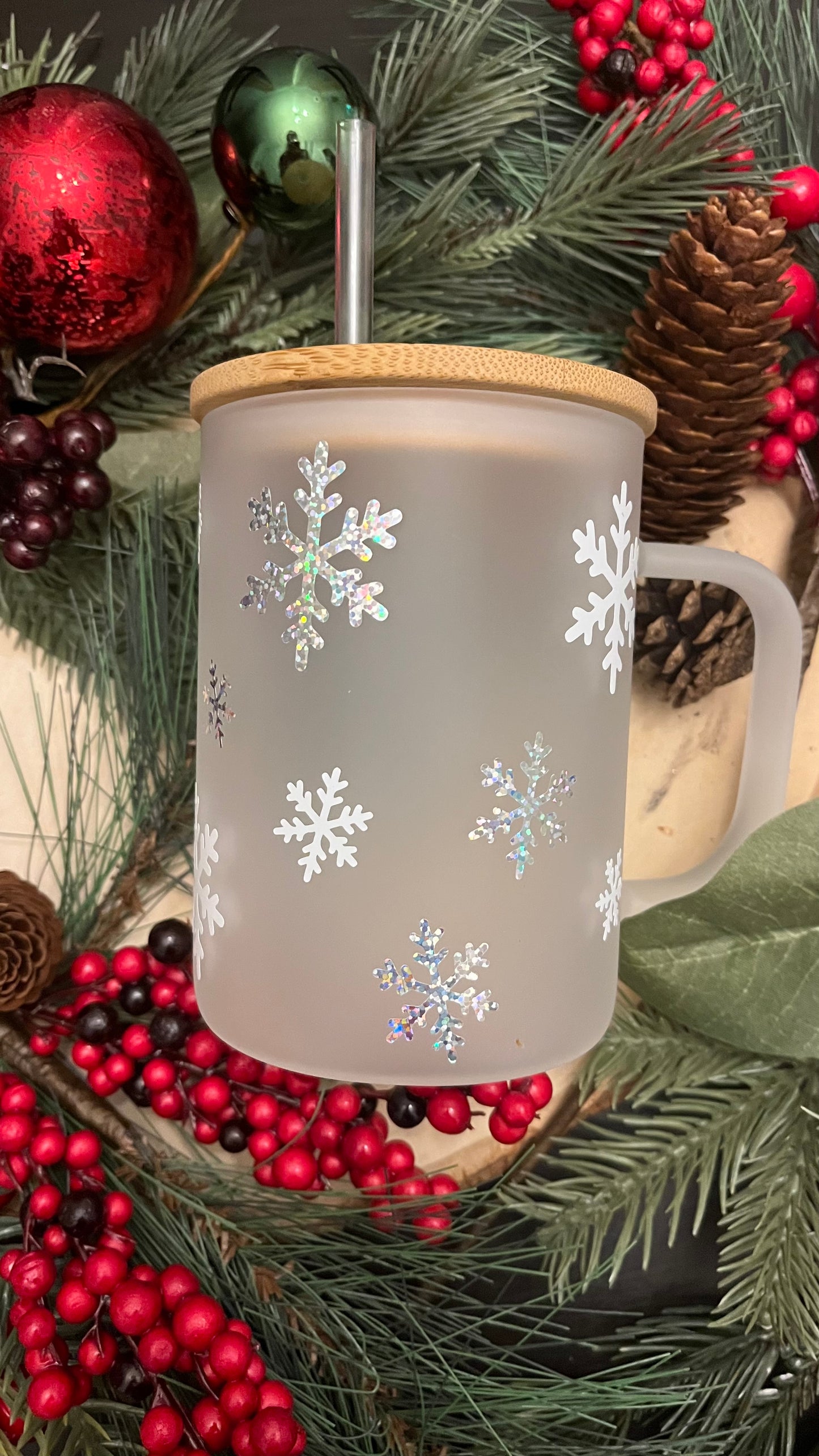 Snowflakes frosted glass mug