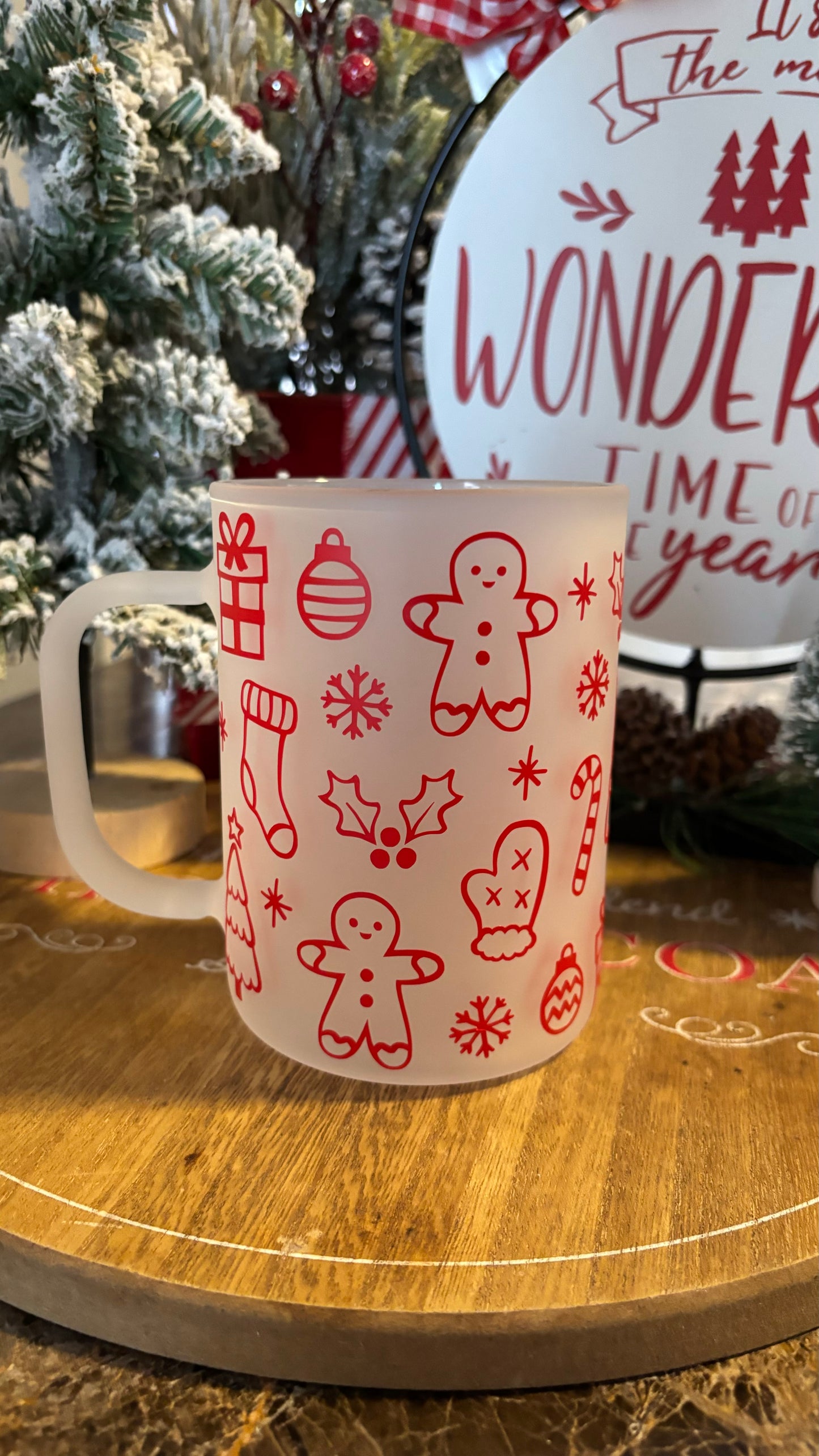 Christmas doodles frosted glass mug