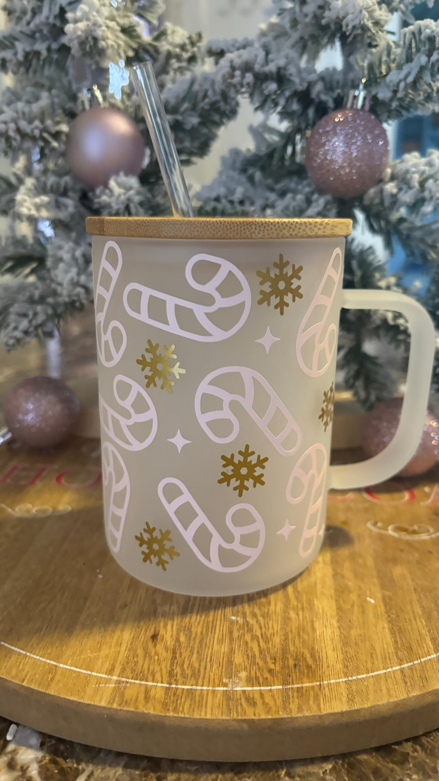 Pinkmas candy canes frosted mug