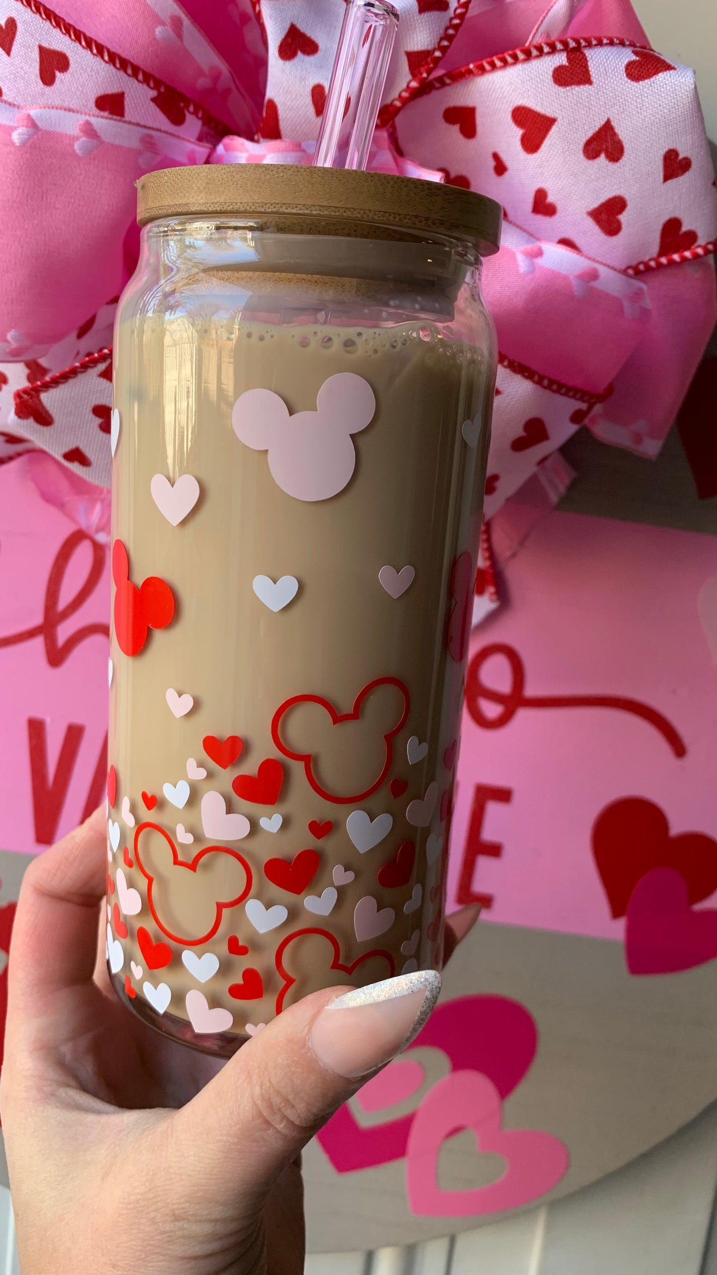 Mouse ears and hearts glass cup