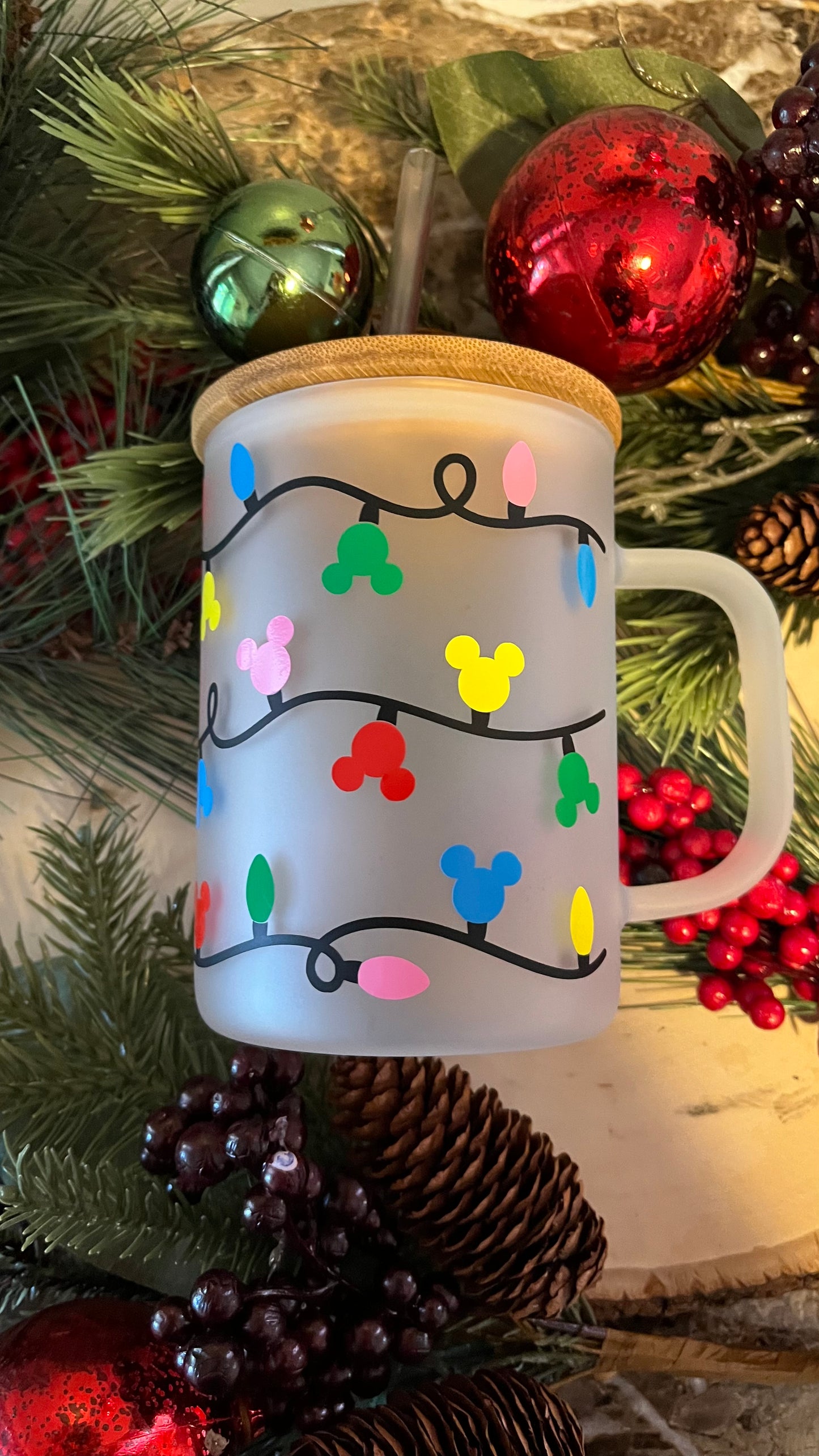 Mickey lights frosted glass mug