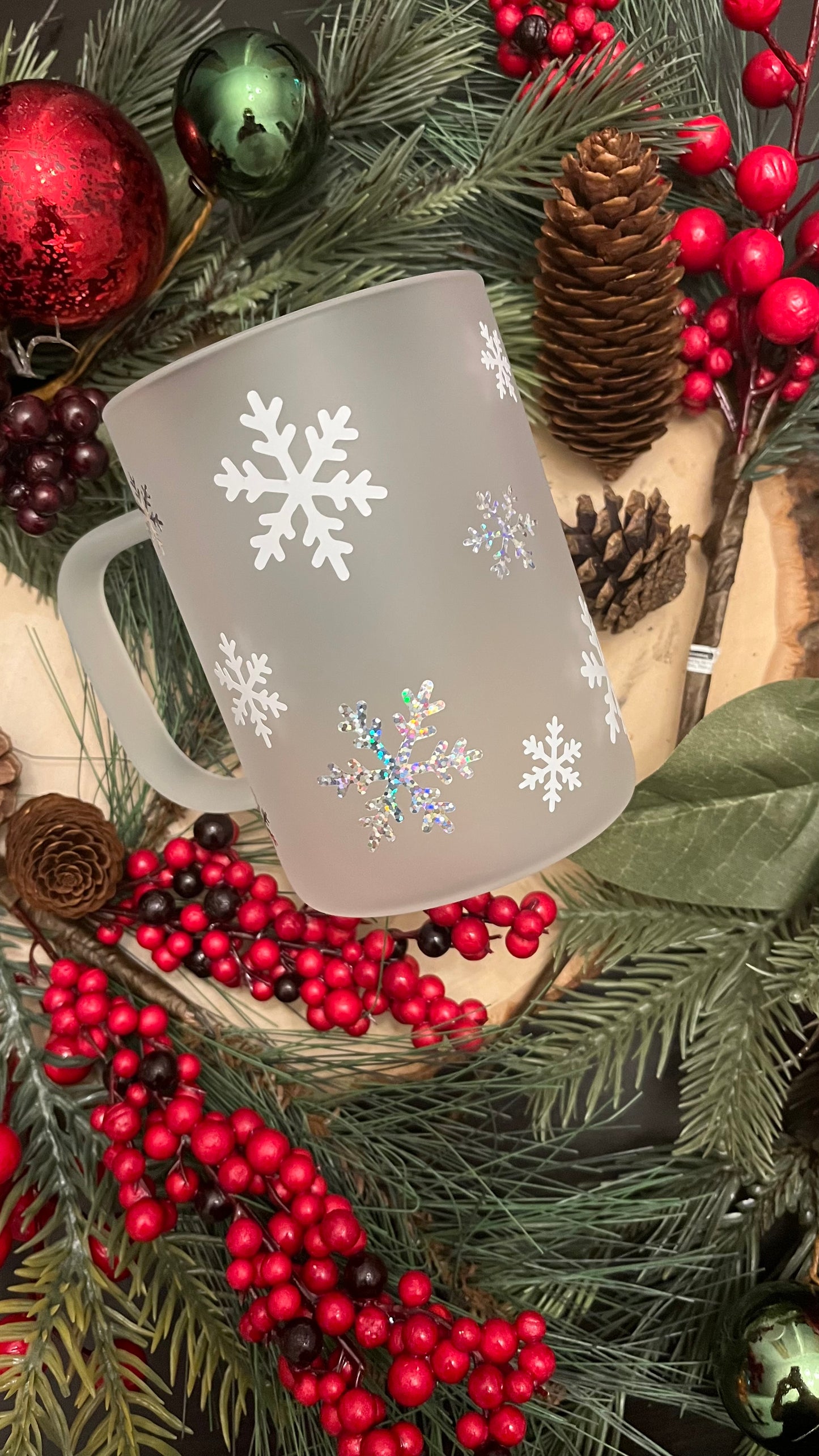 Snowflakes frosted glass mug