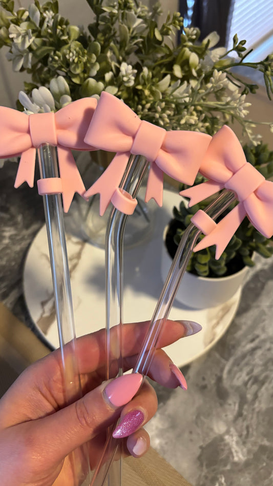 Pink bow straw topper