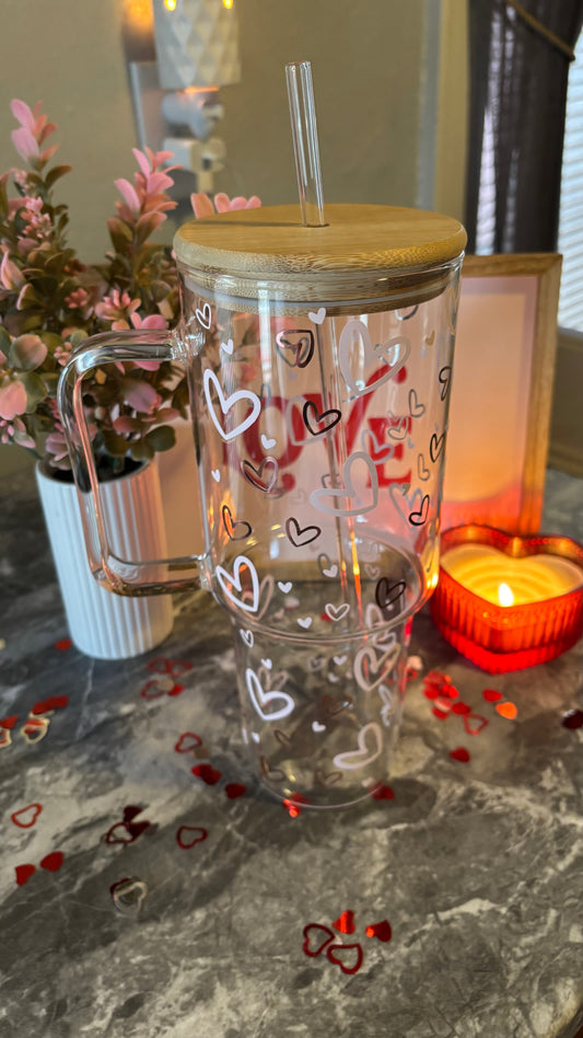 Pink hearts glass tumbler