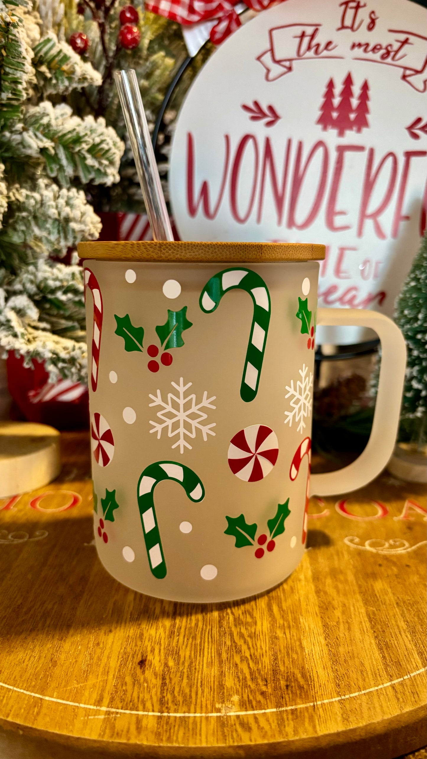 Christmas candy canes glass mug