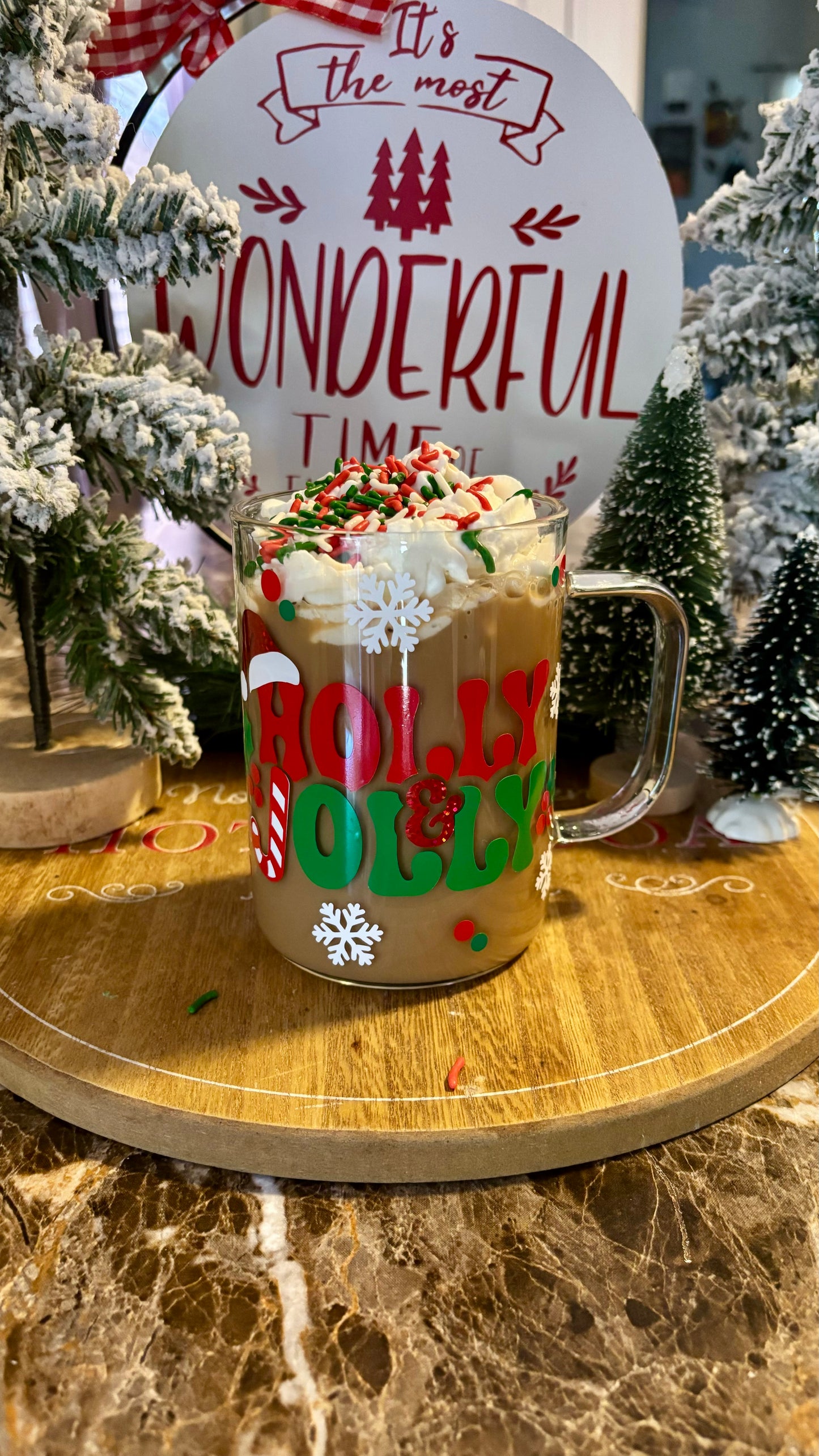 Holly jolly 16oz glass mug