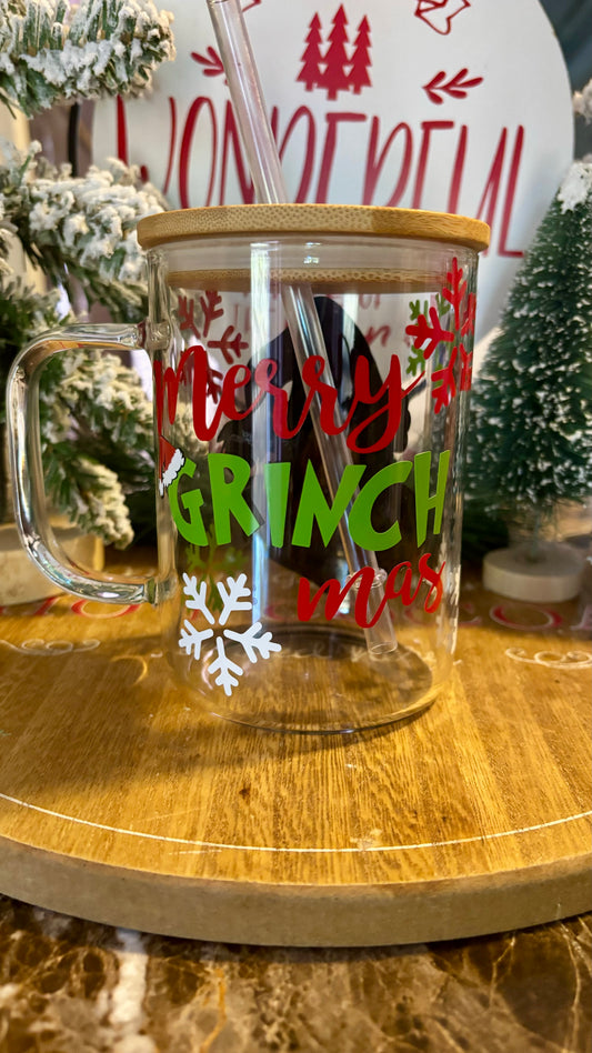 Grinchmas 16oz glass mug