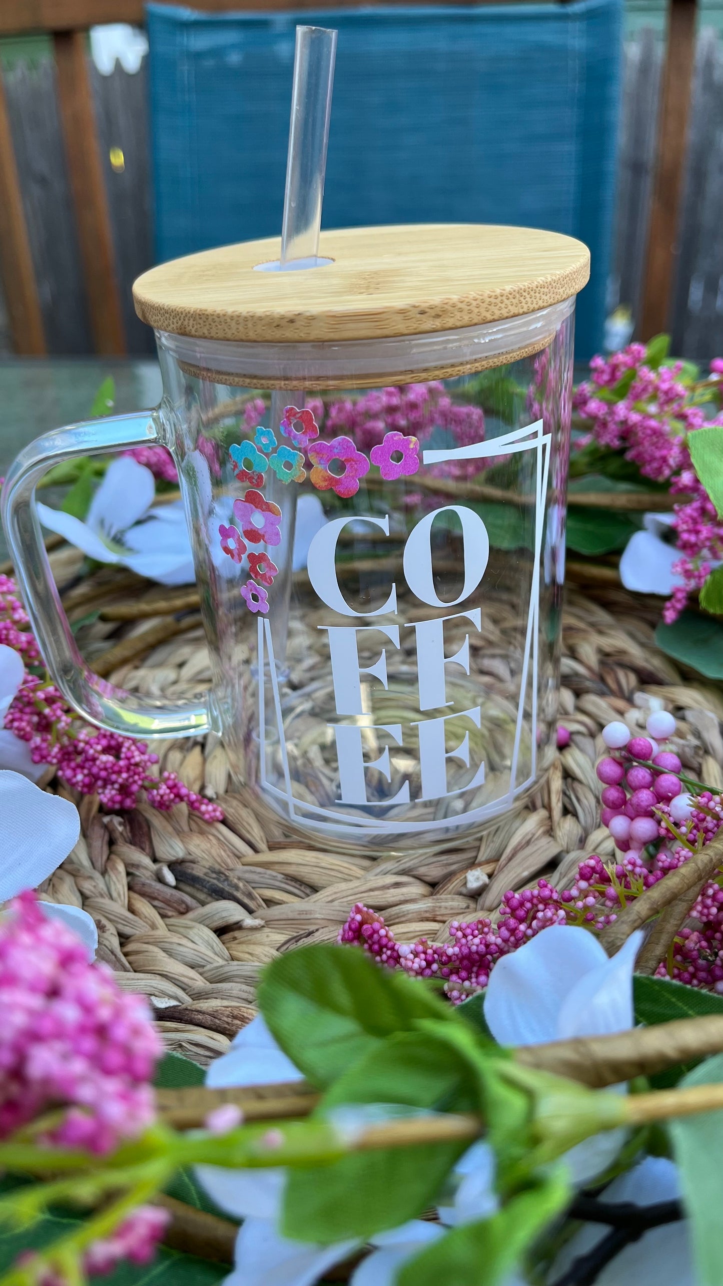 Coffee and flowers glass mug