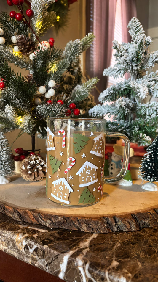 Gingerbread house glass mug