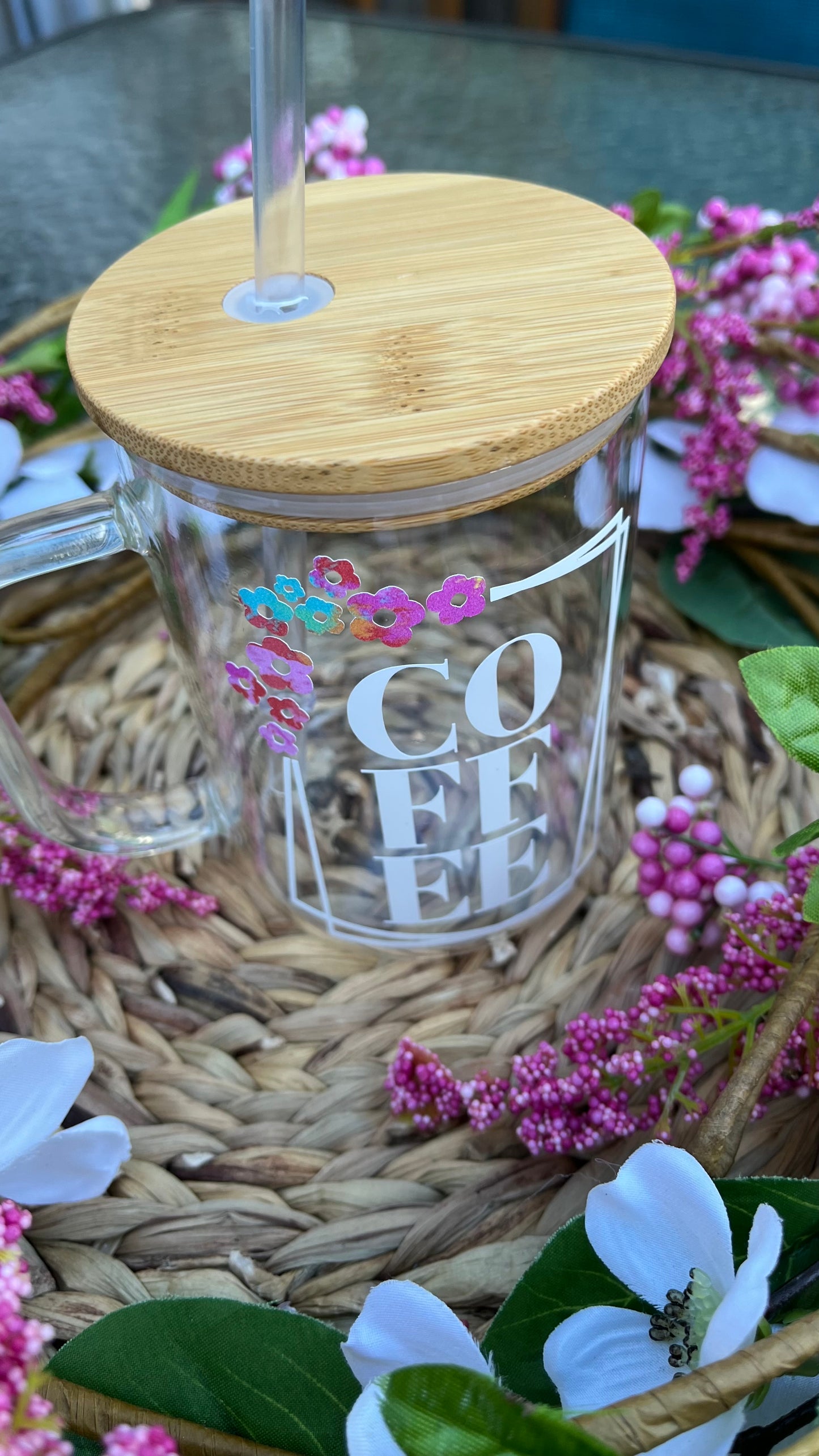 Coffee and flowers glass mug