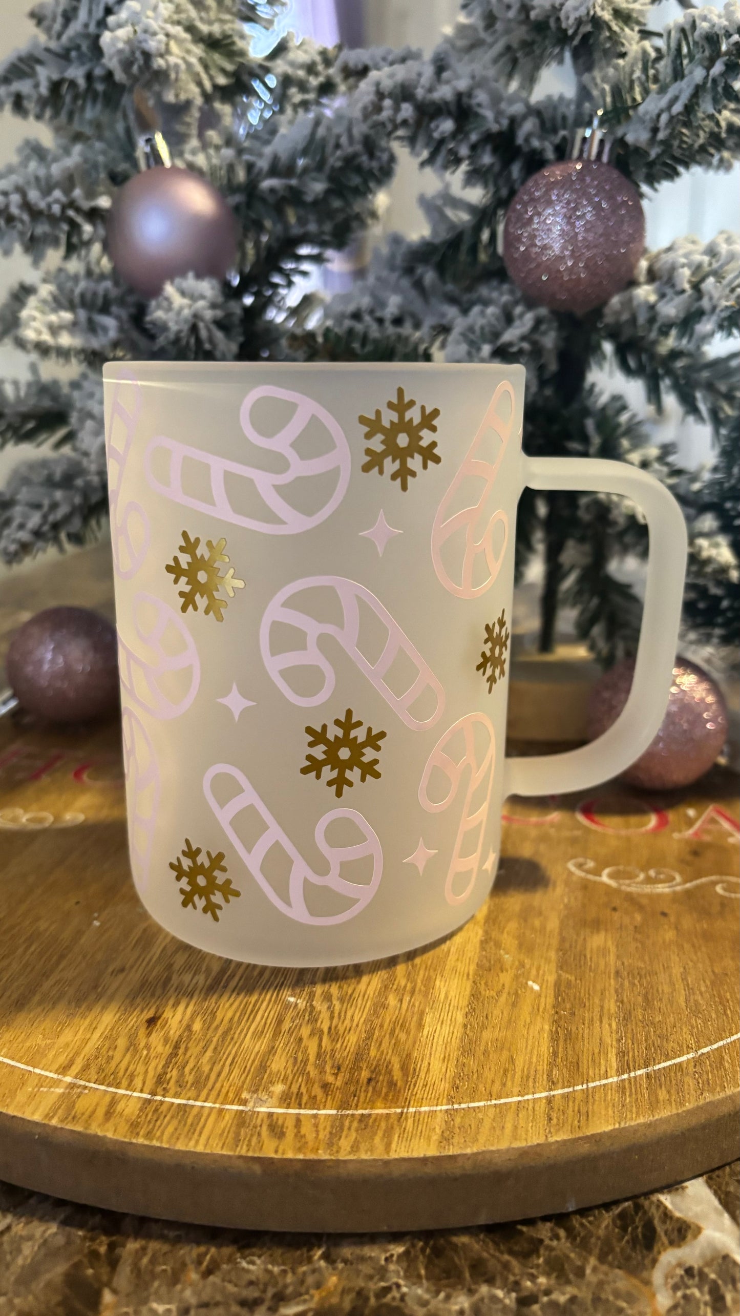 Pinkmas candy canes frosted mug