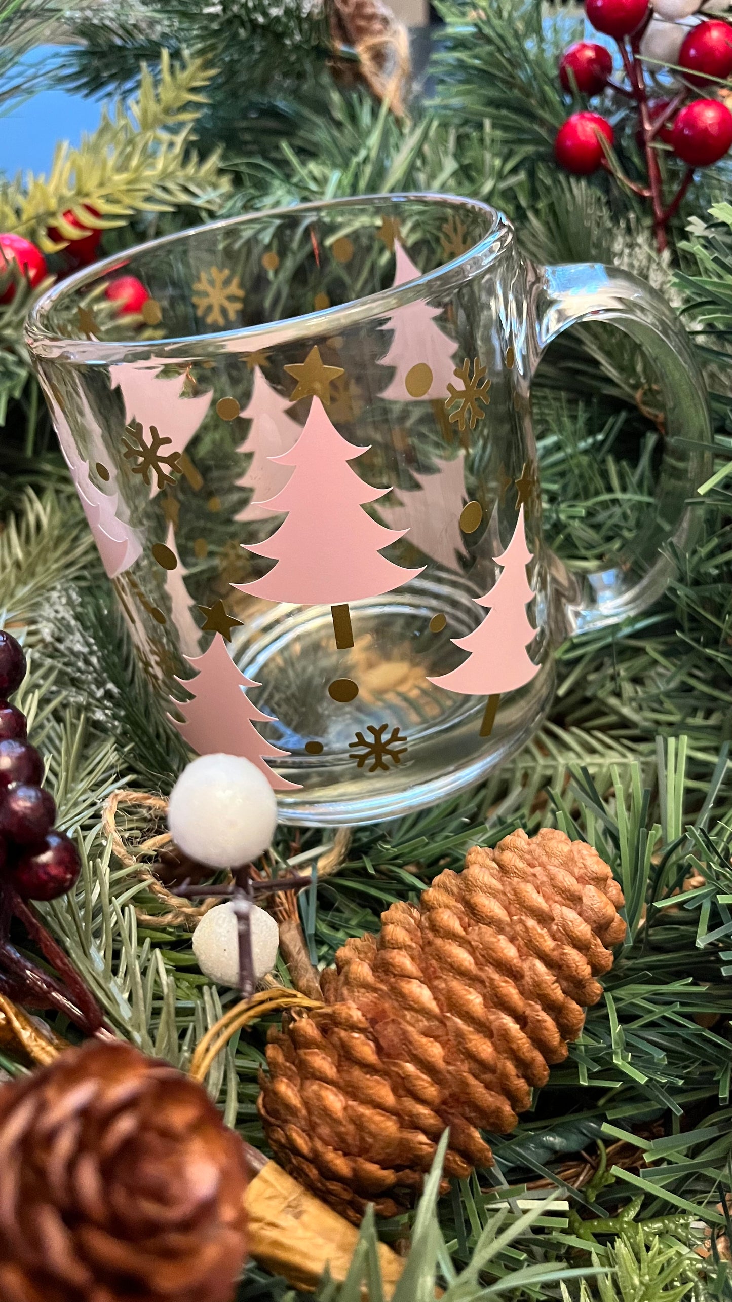 Pink Christmas trees mug