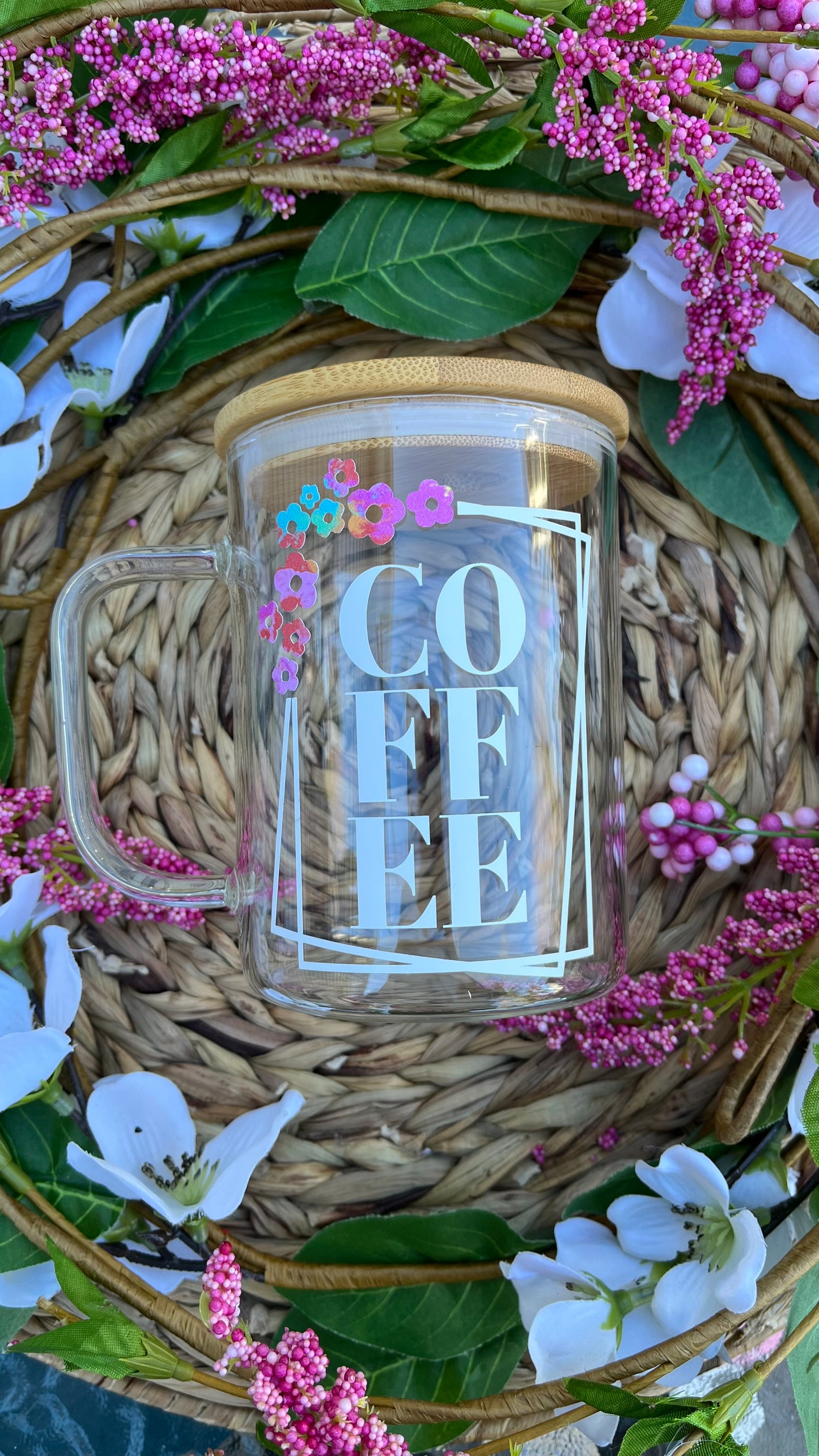 Coffee and flowers glass mug