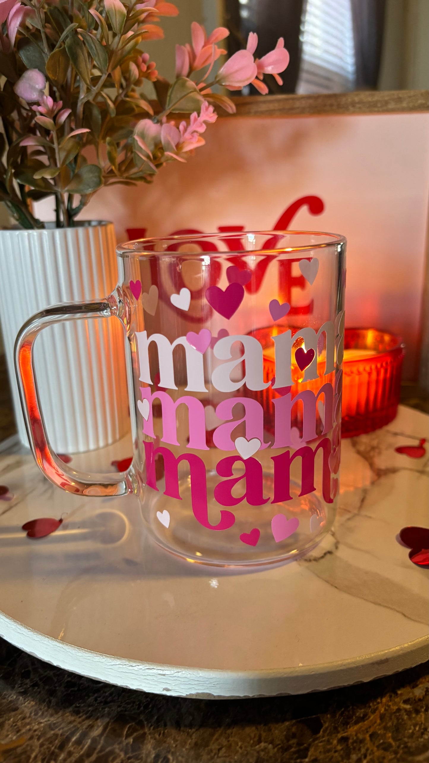 Mama hearts 16oz glass mug