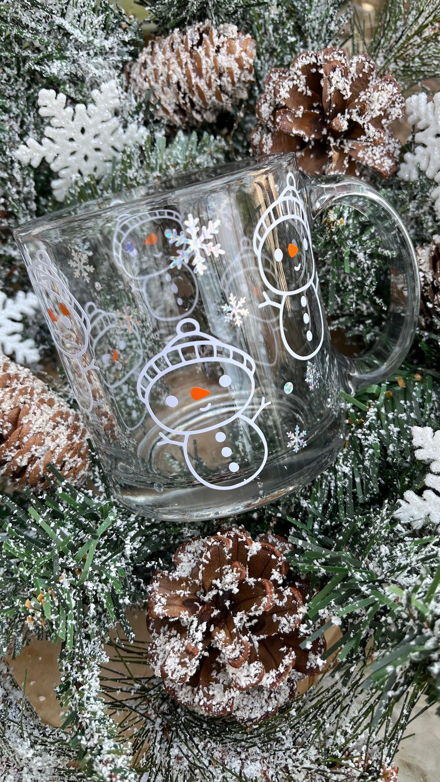 Cute snowman glass mug