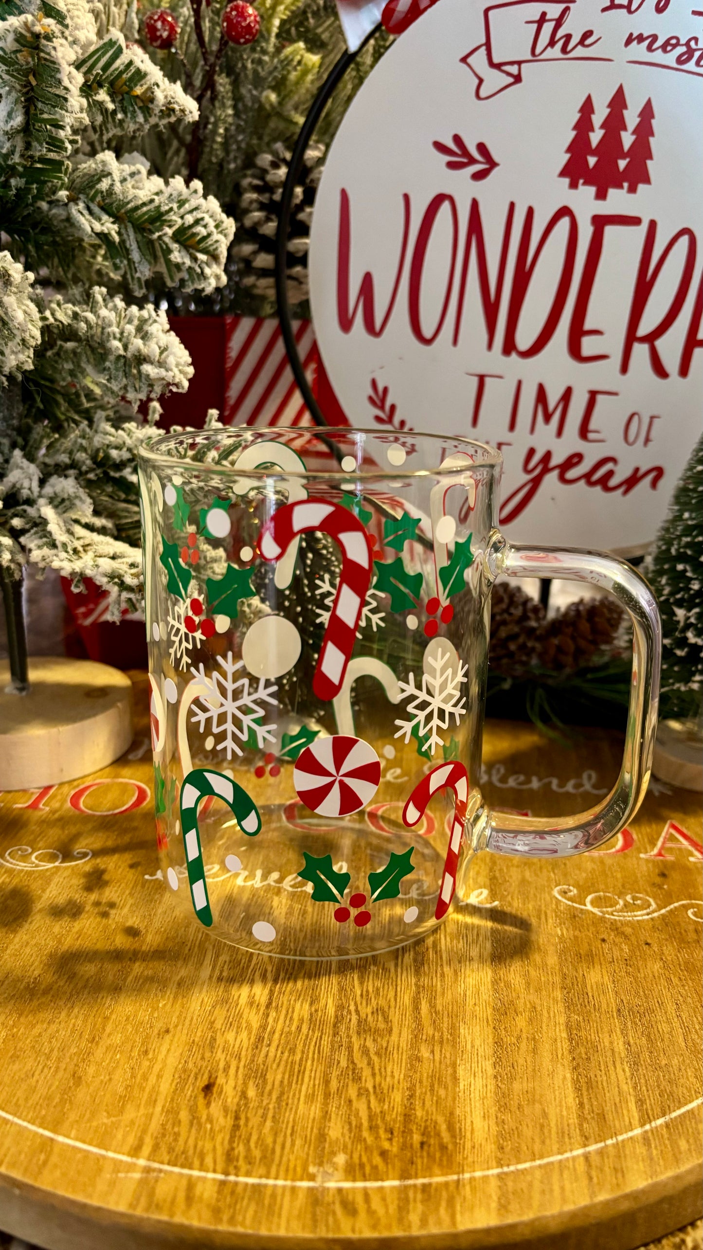 Christmas candy canes glass mug