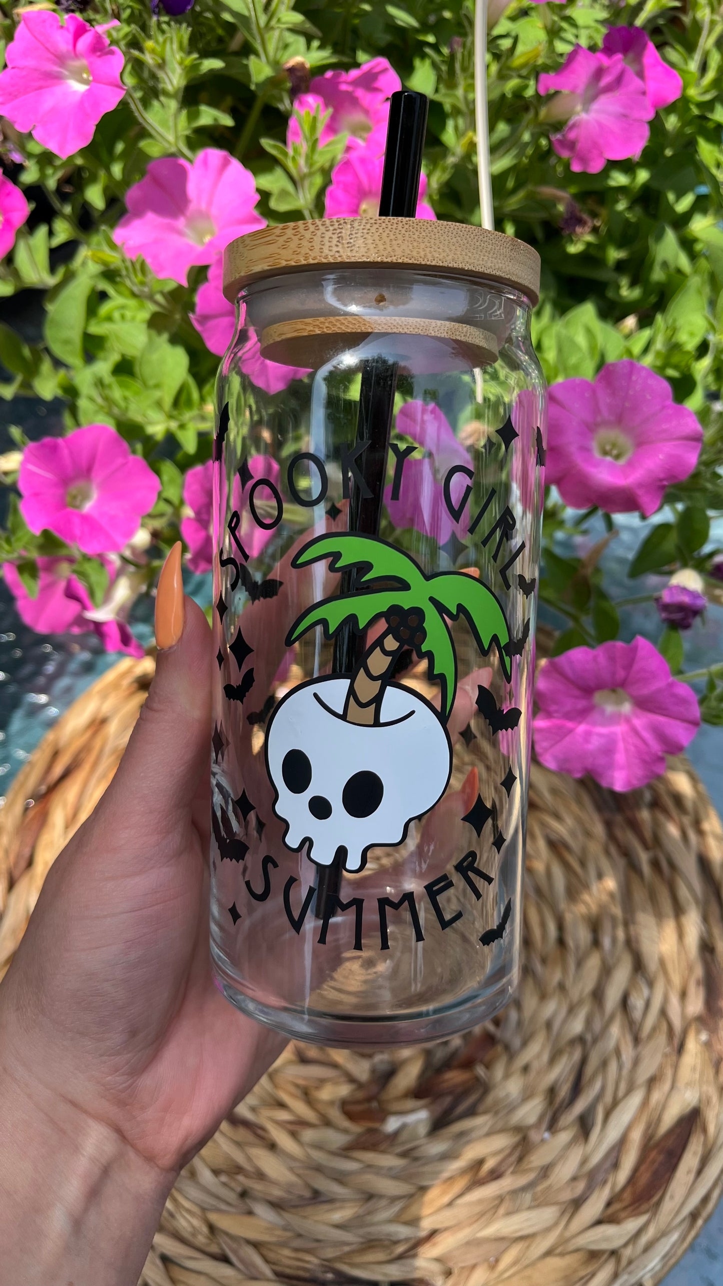 Spooky girl summer glass cup