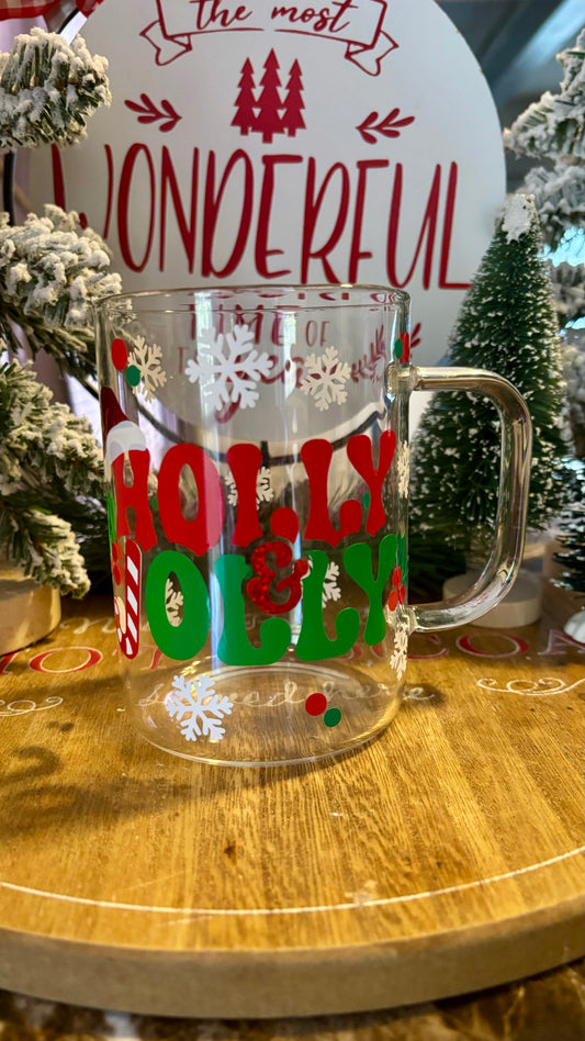 Holly jolly 16oz glass mug