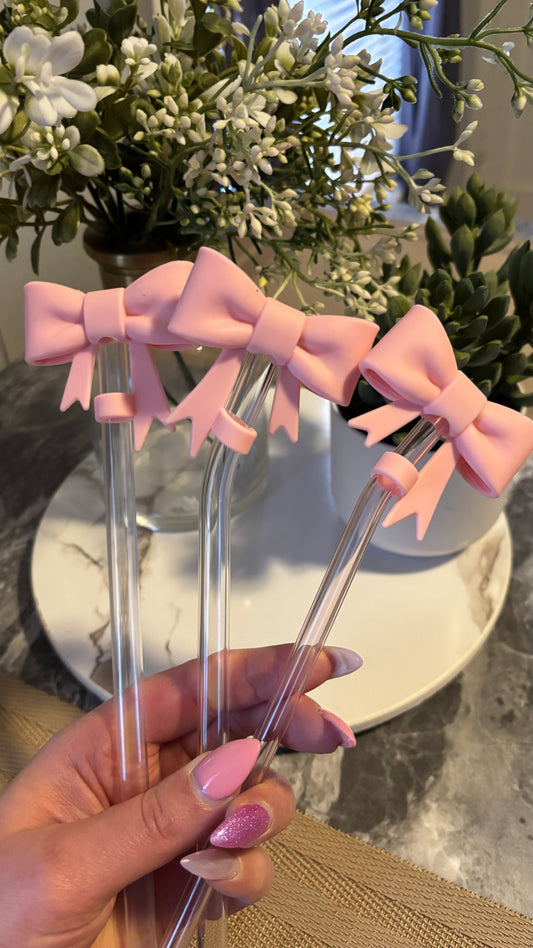 Pink bow straw topper