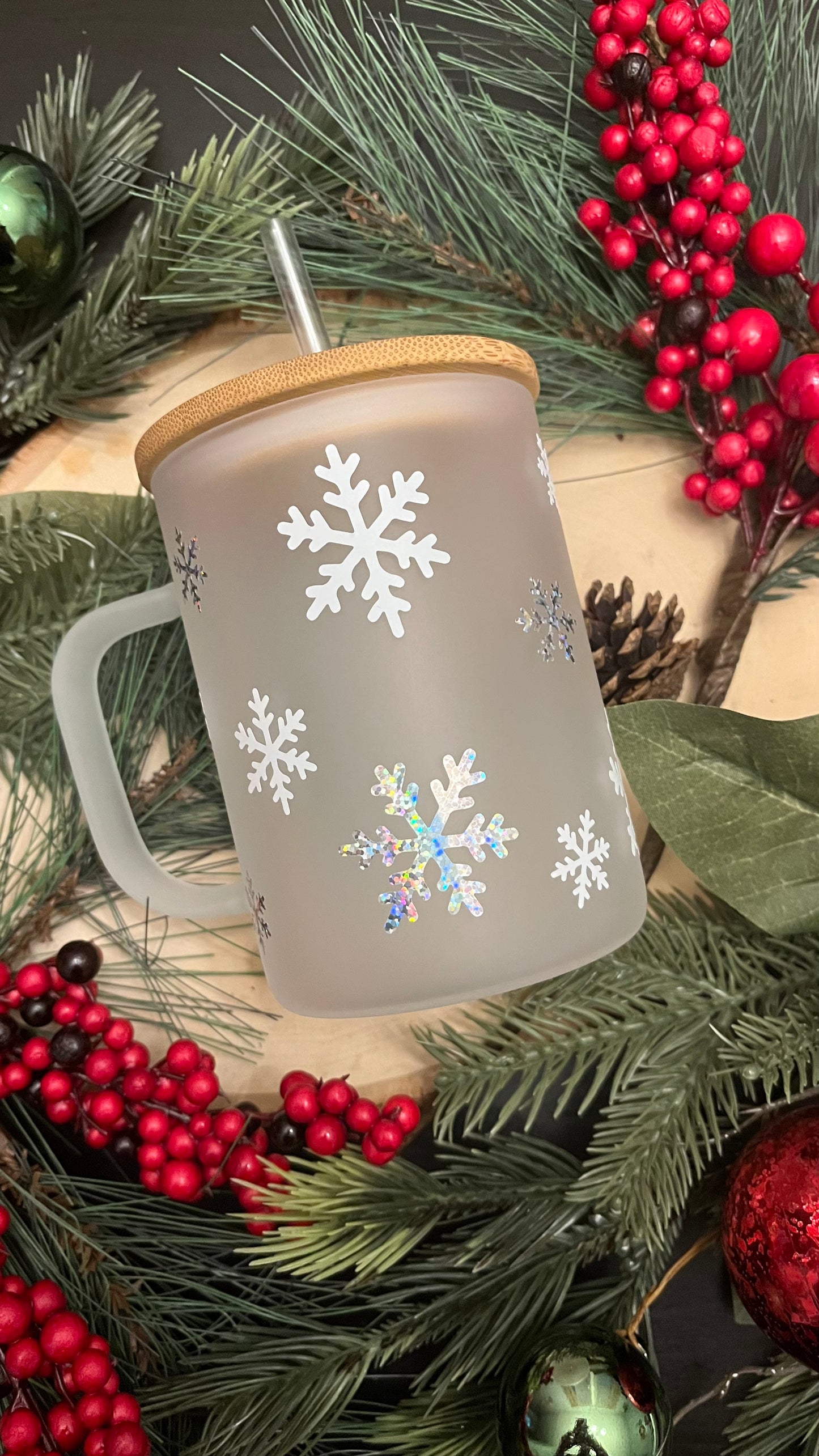 Snowflakes frosted glass mug