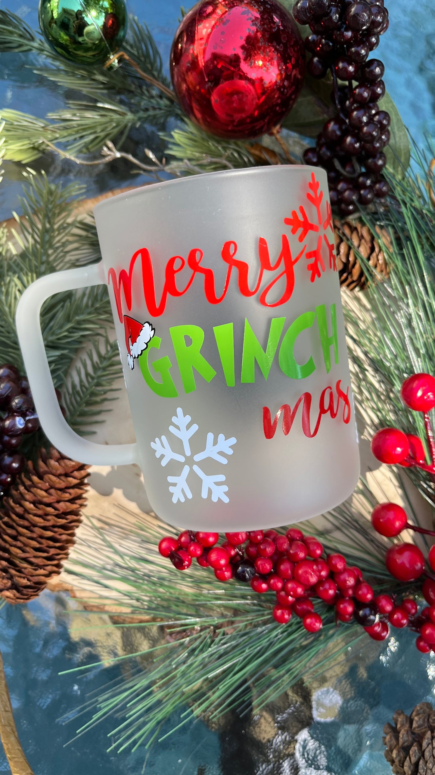 Grinchmas frosted glass mug