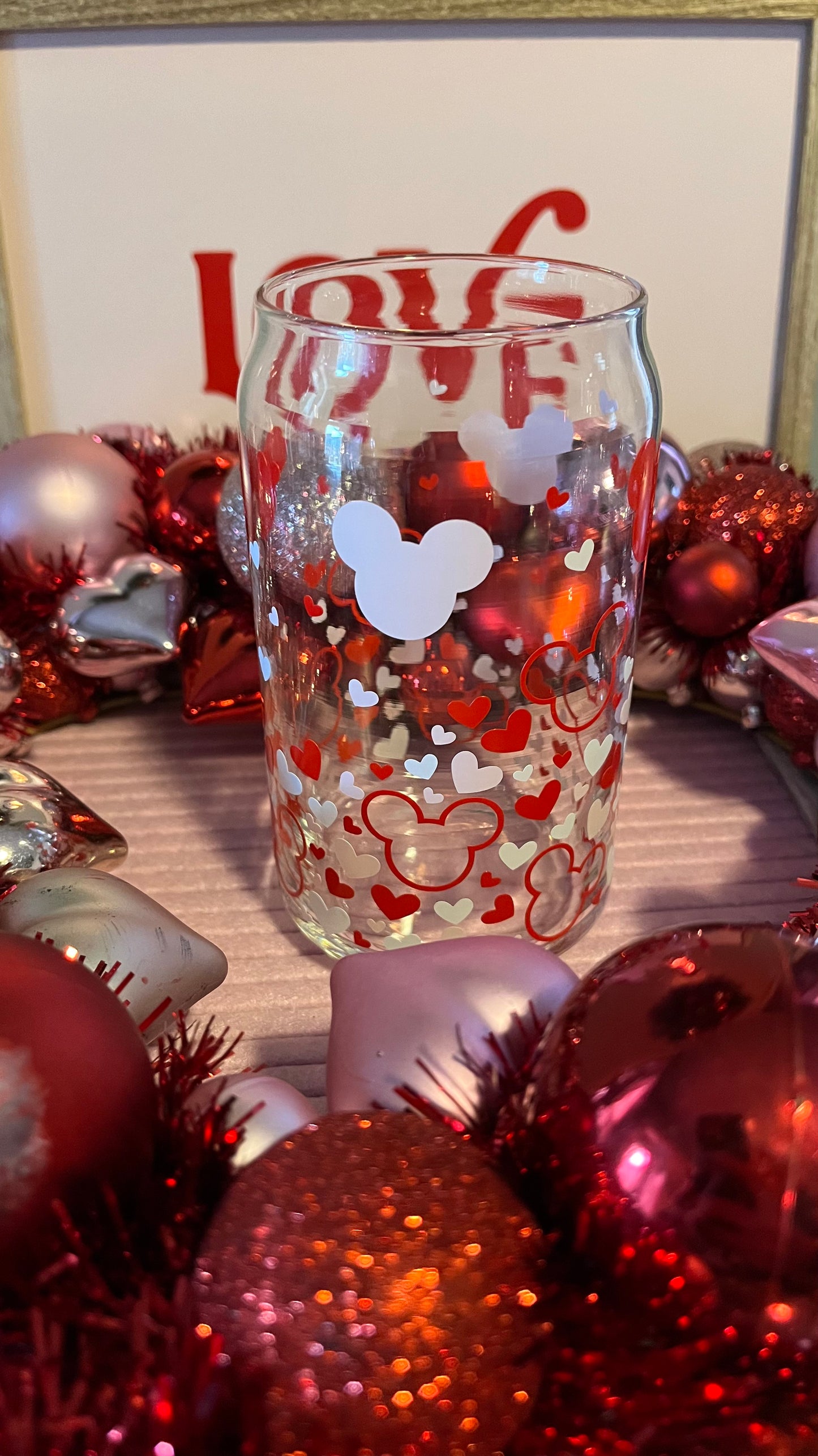 Mouse ears and hearts glass cup