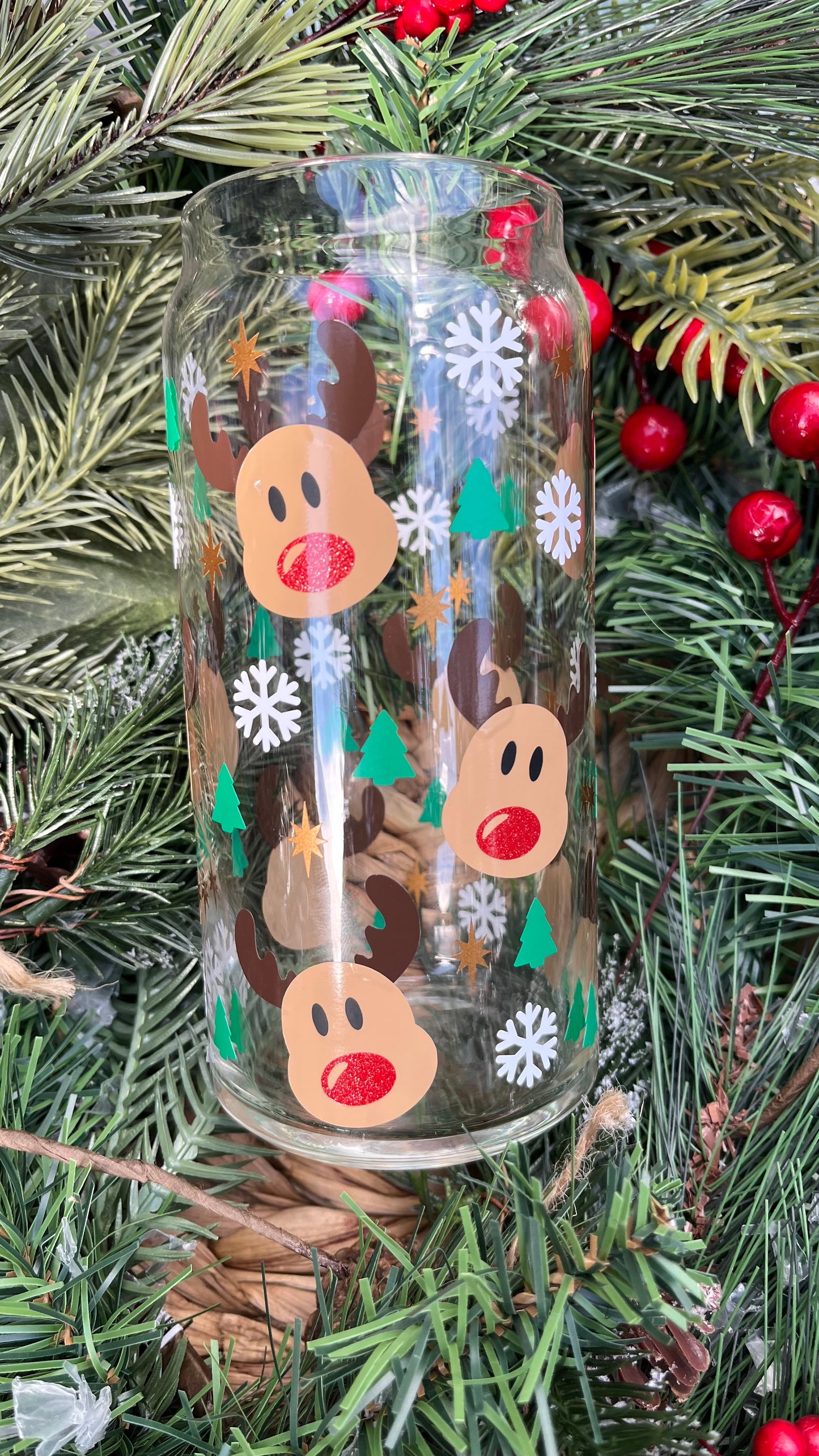 Cute Reindeer glass cup