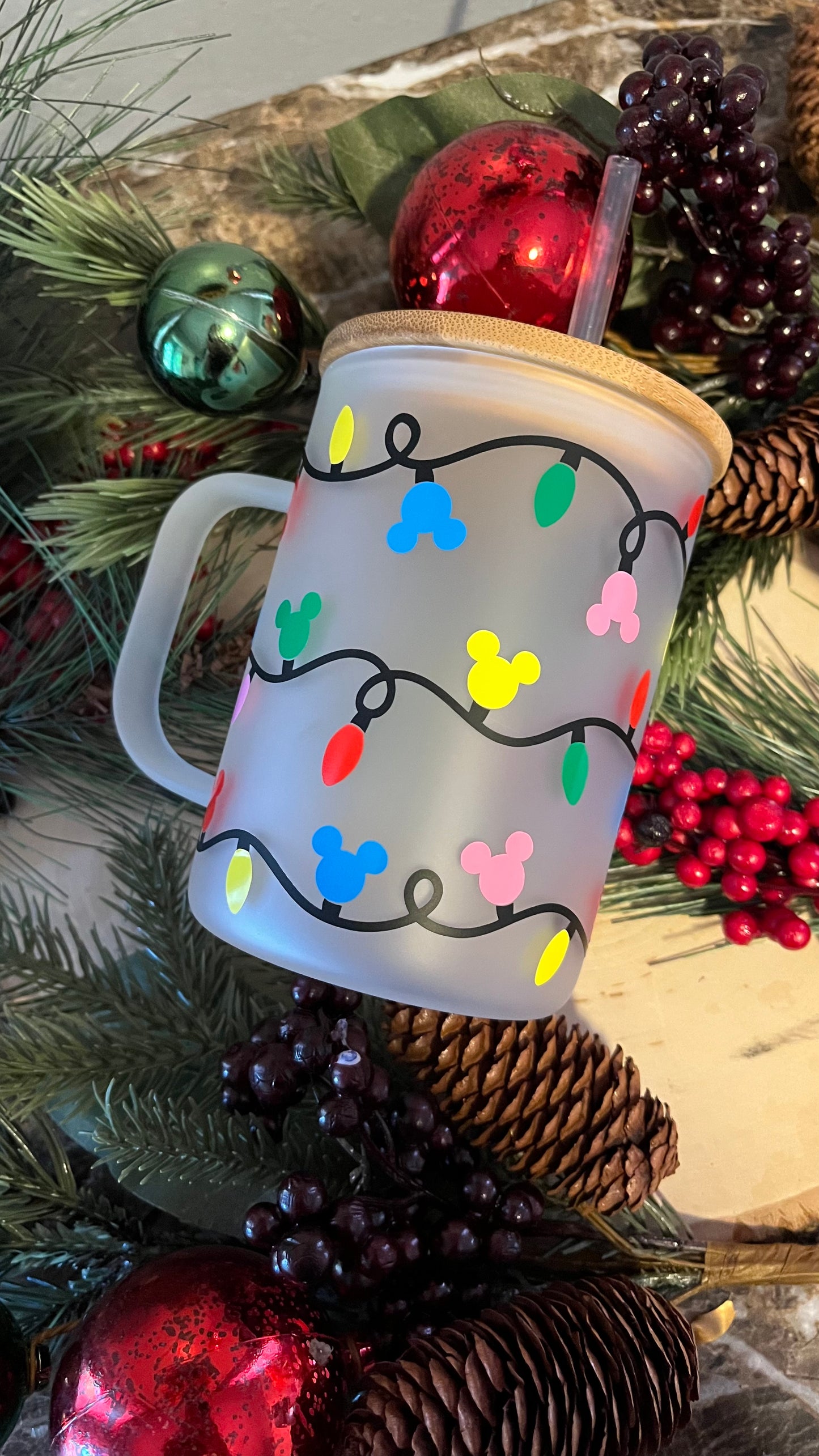 Mickey lights frosted glass mug