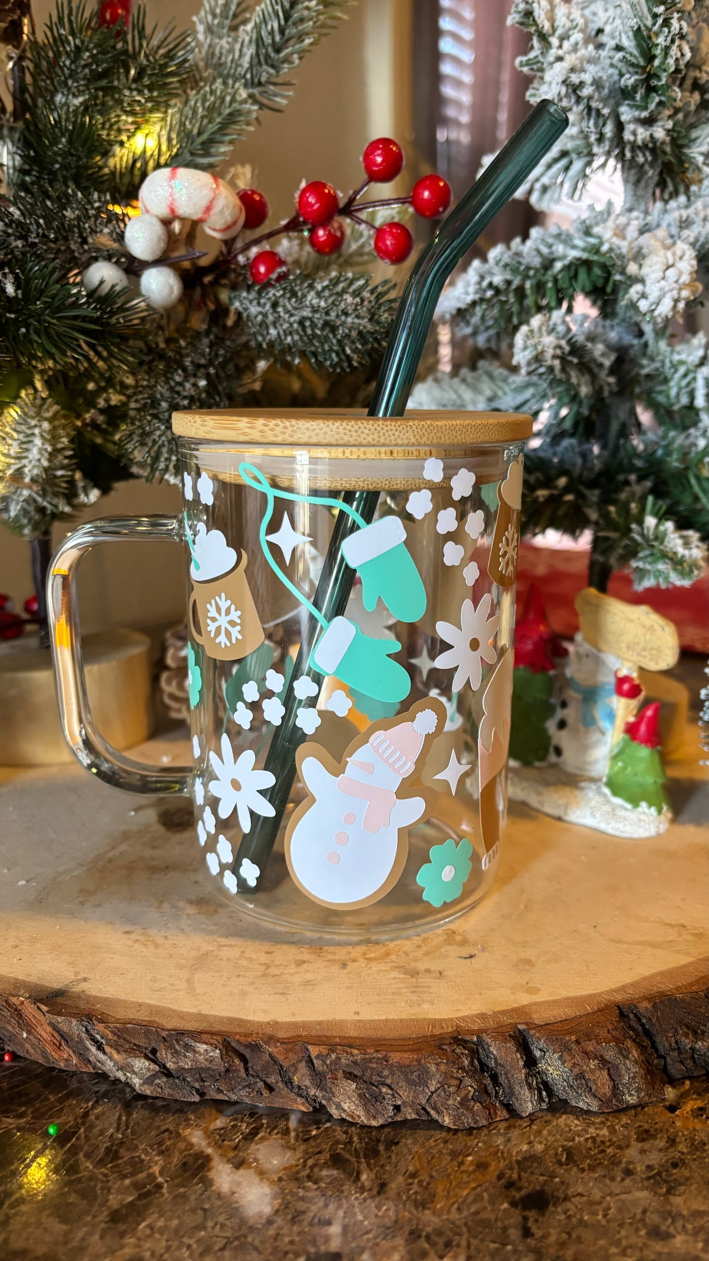 Winter snowman glass mug