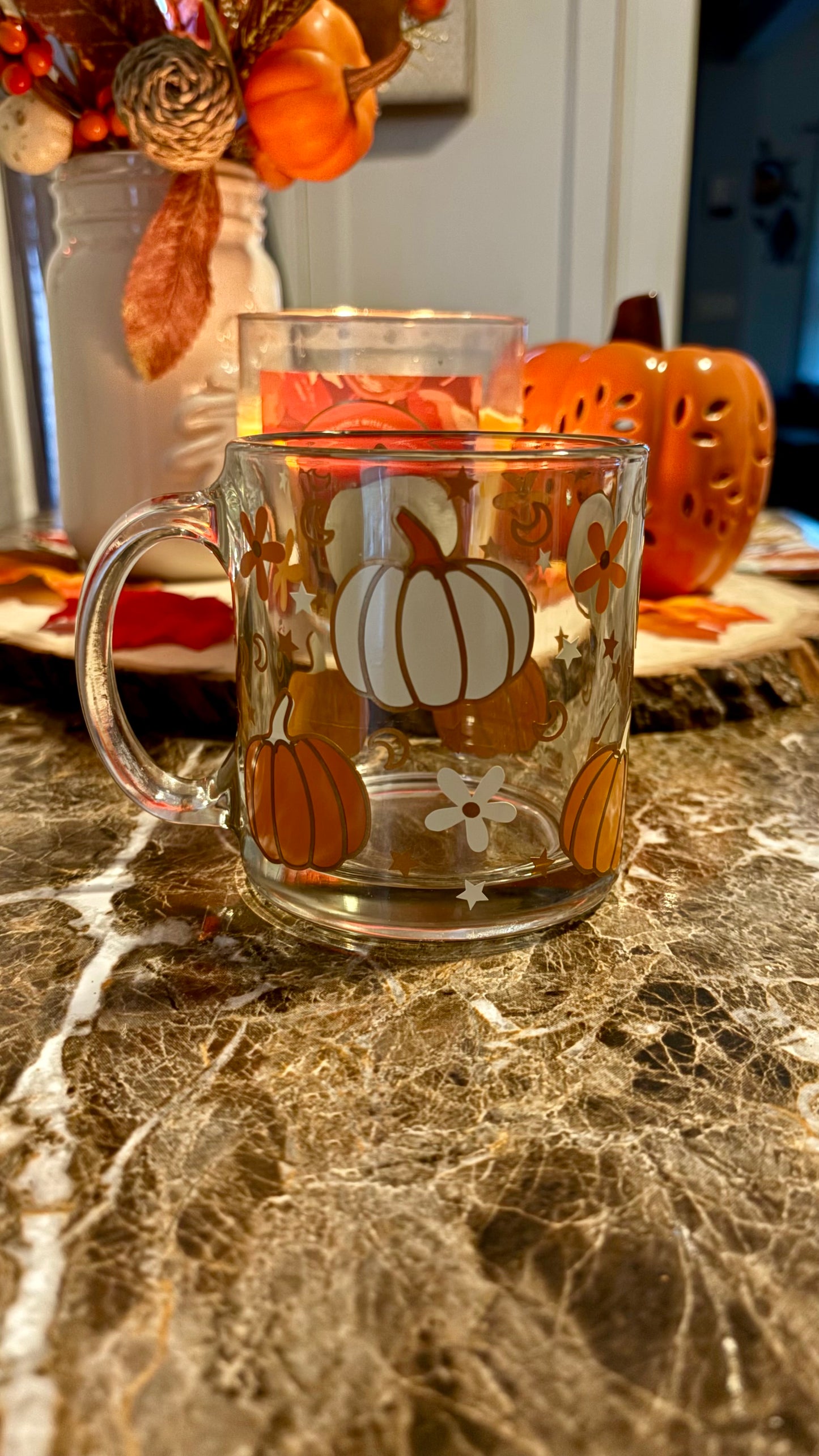 Autumn spice pumpkins glass  mug