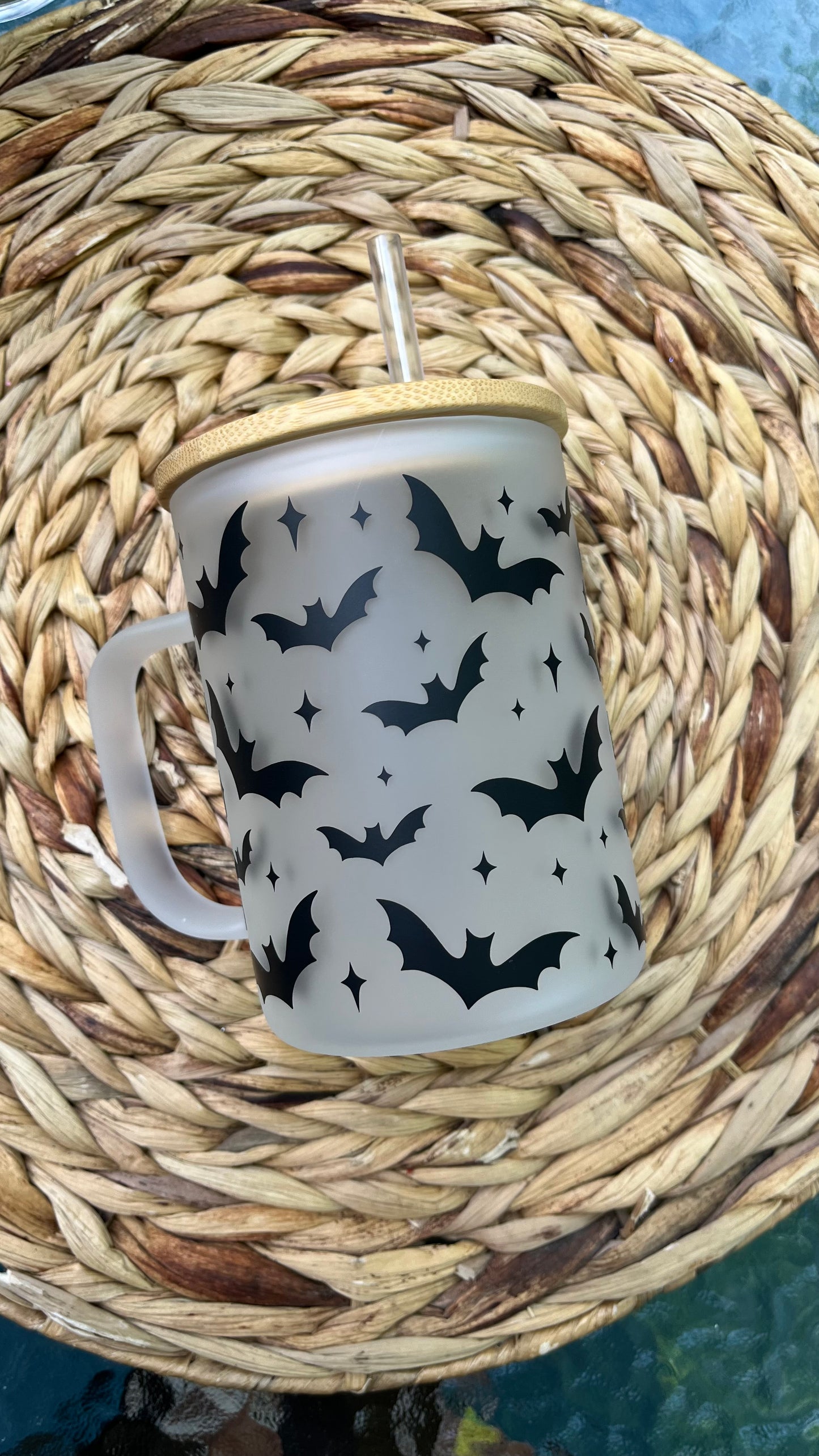 Spooky bats frosted glass mug