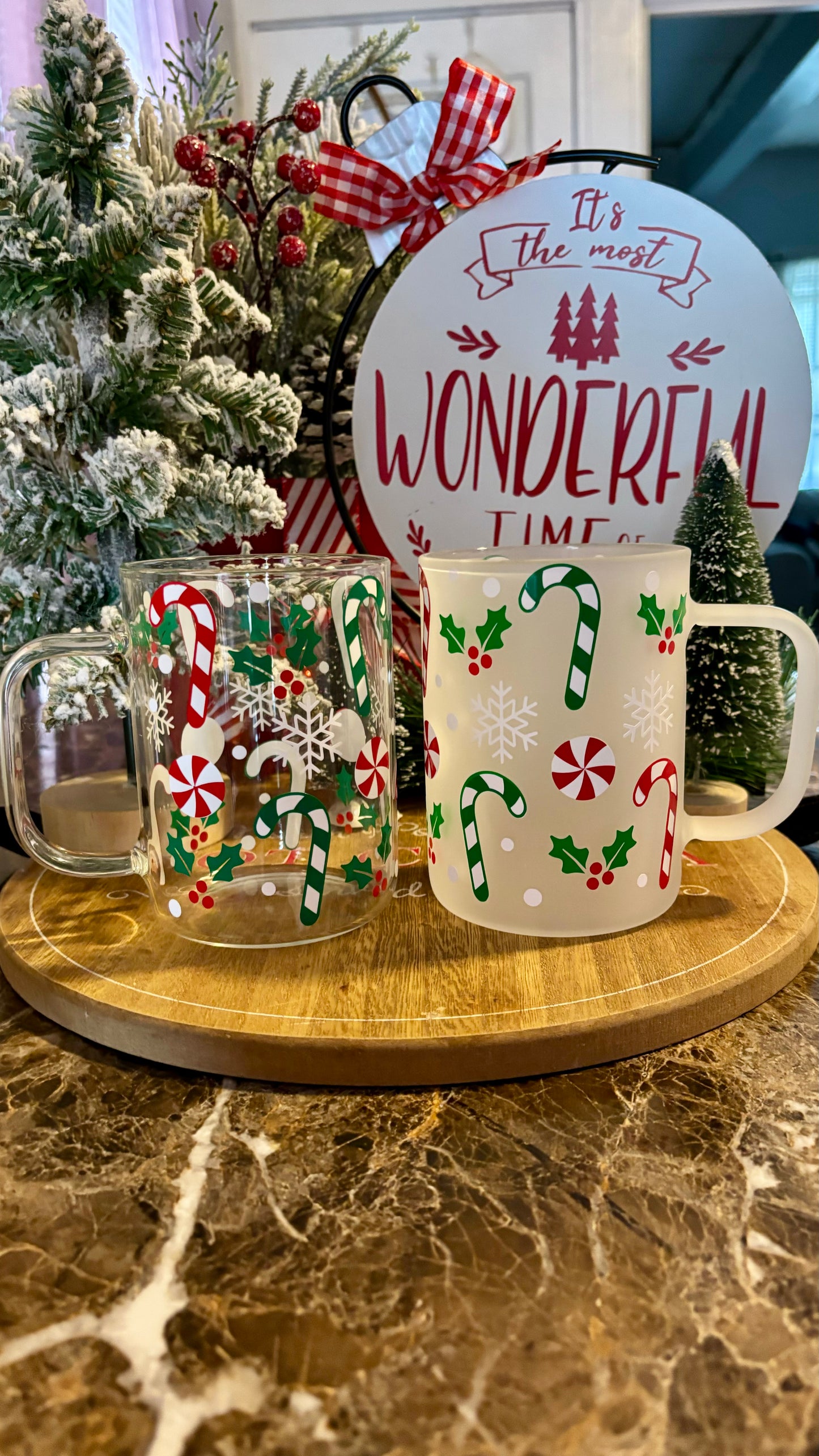 Christmas candy canes glass mug